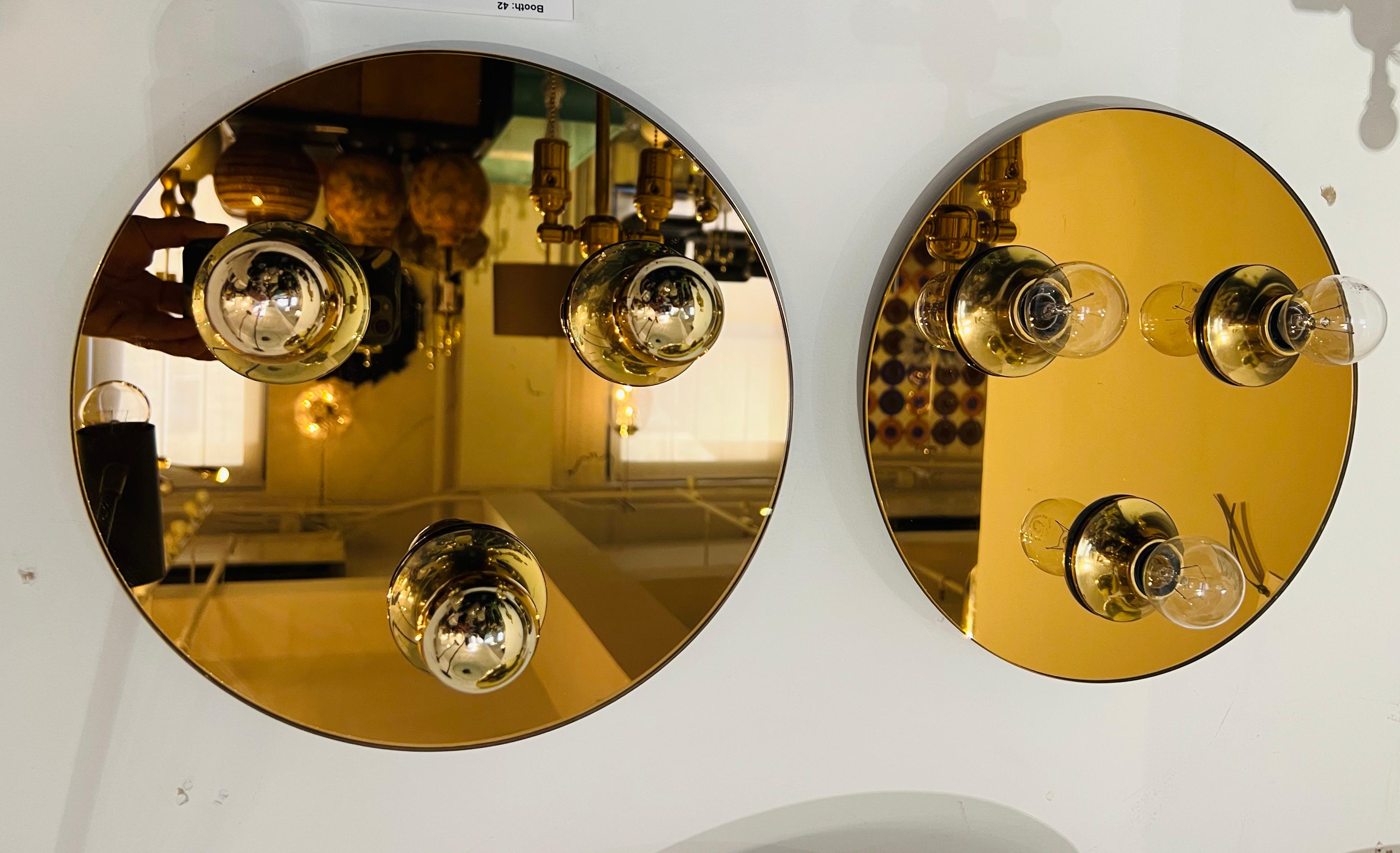 Mid-Century Modern Pair of 1970s German Doria Mirrored Flush Lamps For Sale