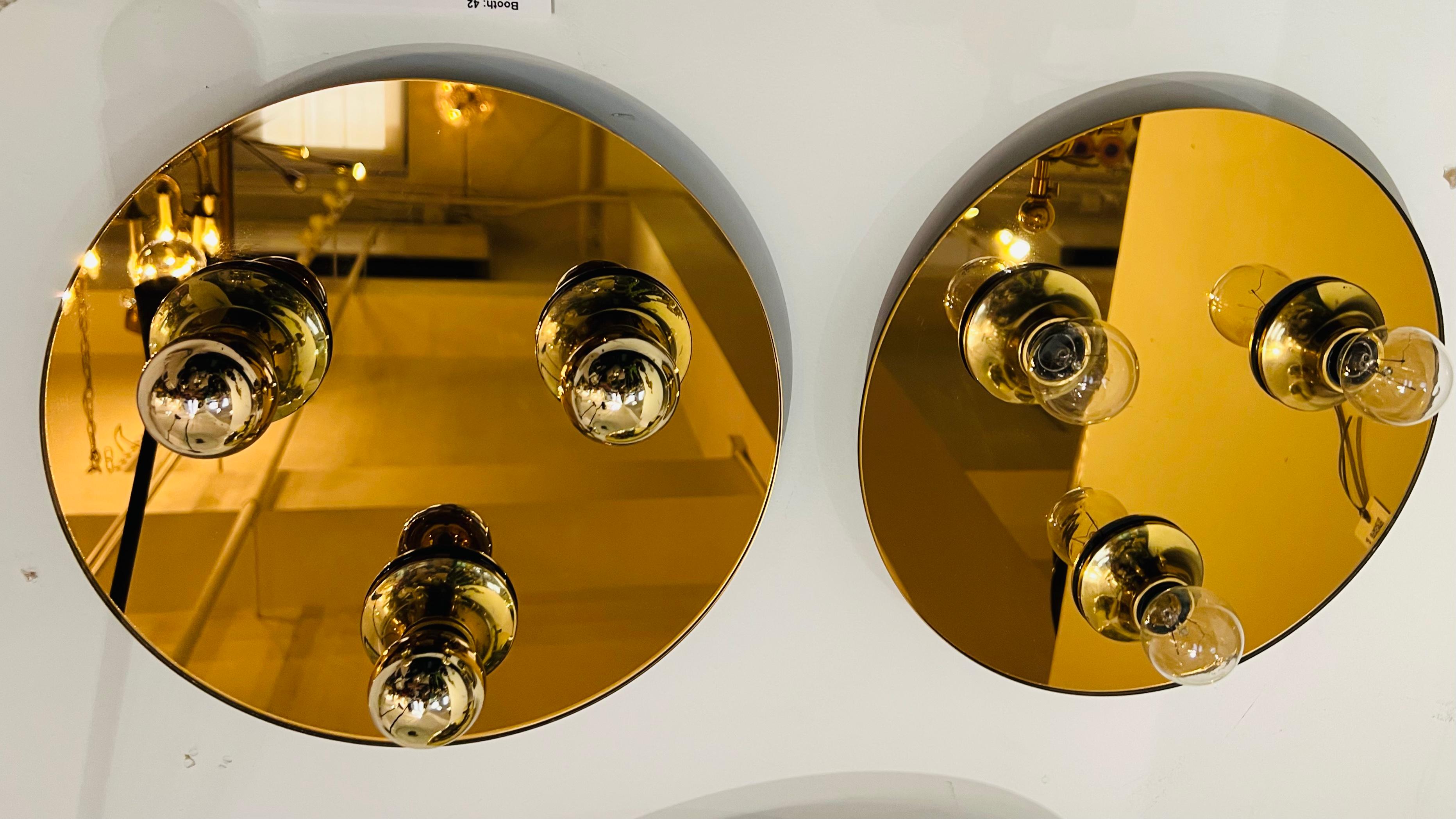 Pair of 1970s German Doria Mirrored Flush Lamps In Excellent Condition For Sale In New York, NY