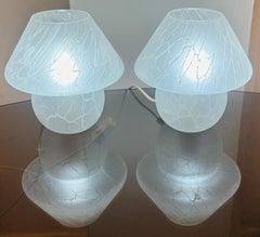 Pair of 1970s German Frosted Crackled Glass Mushroom Table Lamps Putzler Style