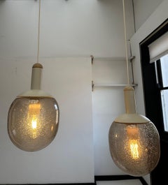 Pair of 1970s German Glashütte Limberg Bubbled Smoked Glass Pendant Lights