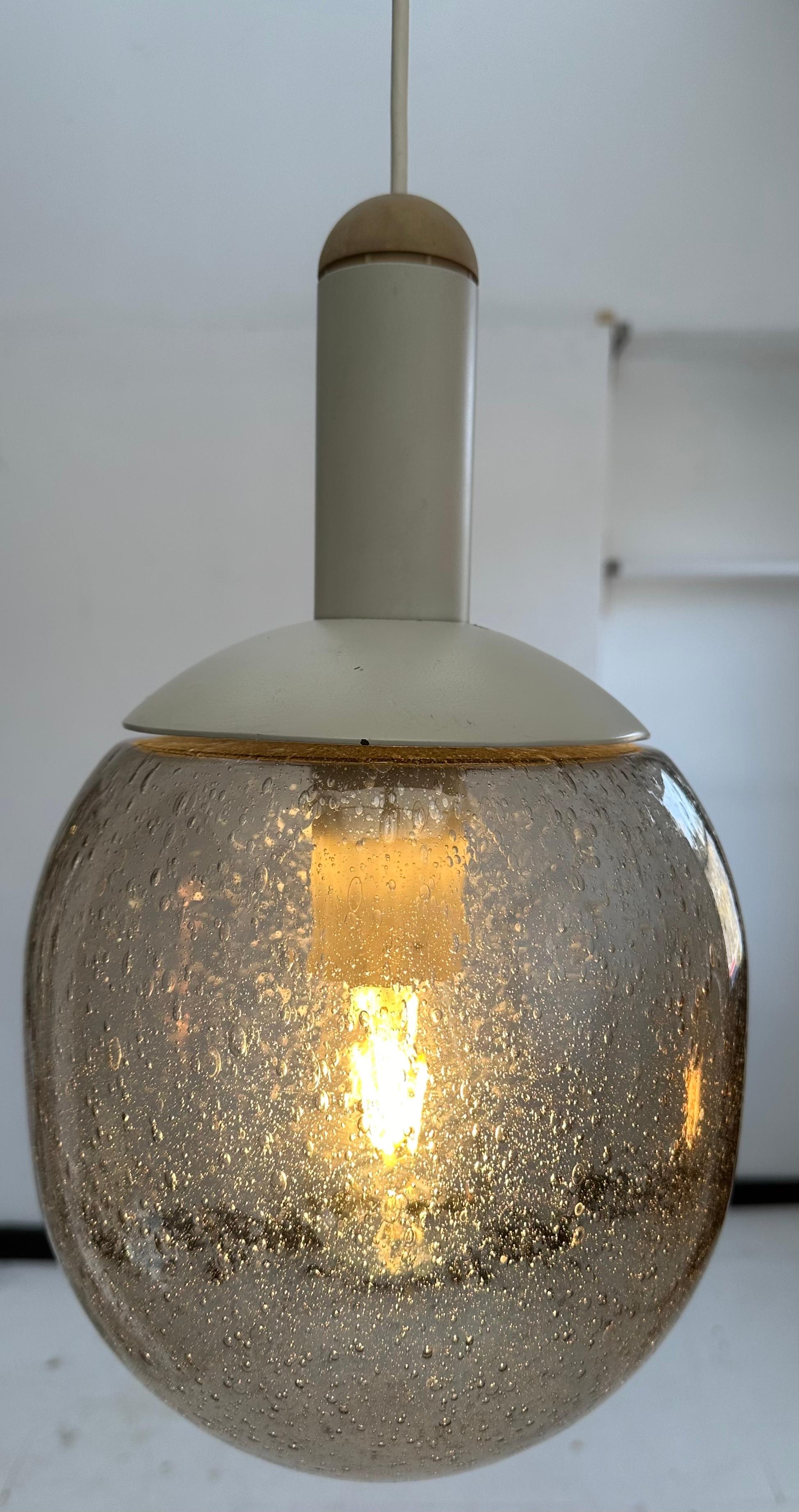 Pair of 1970s German Glashütte Limberg Bubbled Smoked Glass Pendant Lights For Sale 2