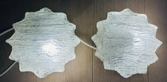 Pair of 1970s German Glashütte Limburg Waved Scalloped Iced Glass Wall Lights
