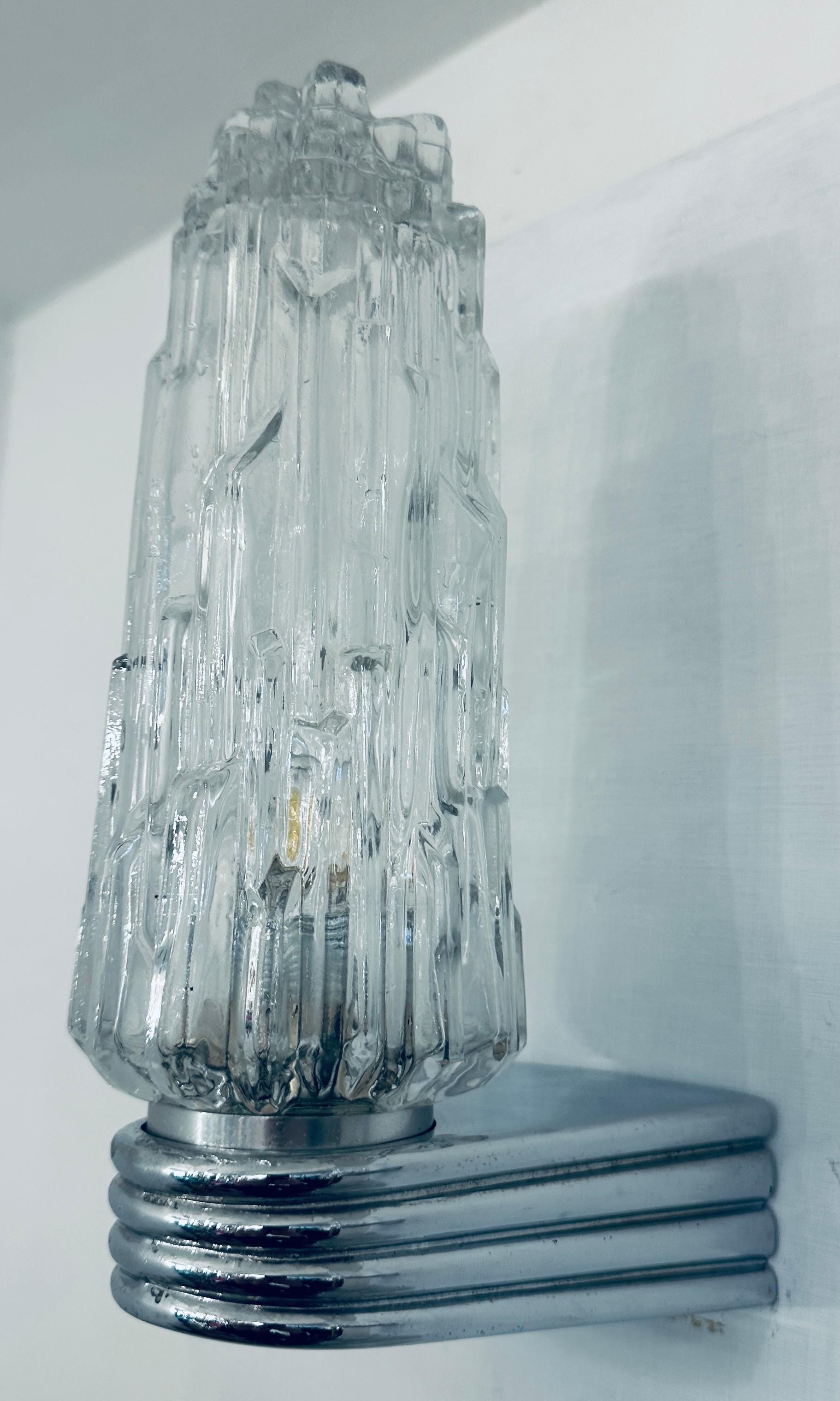 Pareja de apliques alemanes Hoffmeister Iceberg de cristal transparente y cromo de los años 70 en venta 12
