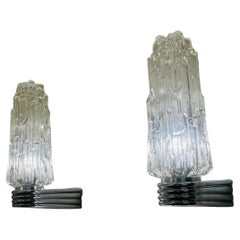 Paar 1970er Hoffmeister Eisberg Klarglas & Chrom Fackel Wall Lights