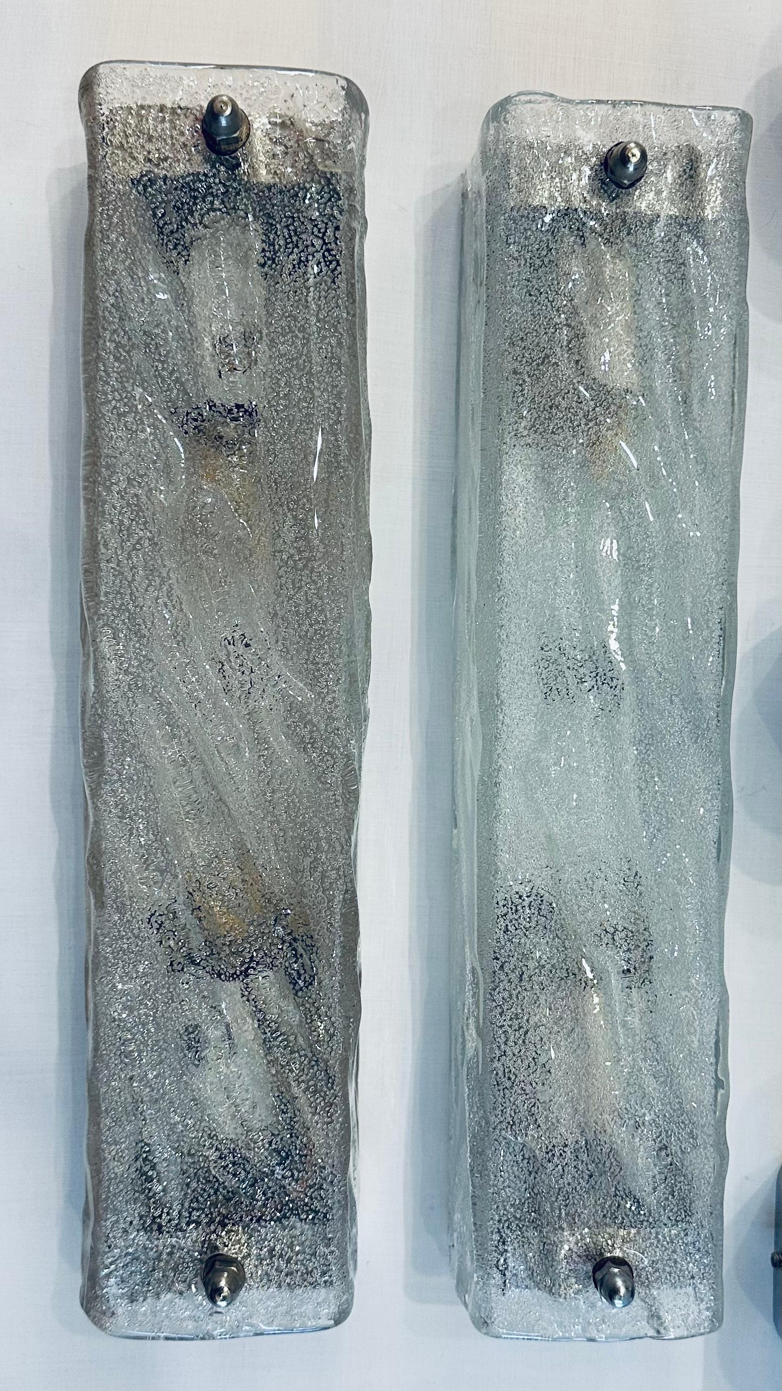 Pair of 1970s German Iced Frosted Glass German Kaiser Leuchten Wall Lights For Sale 4