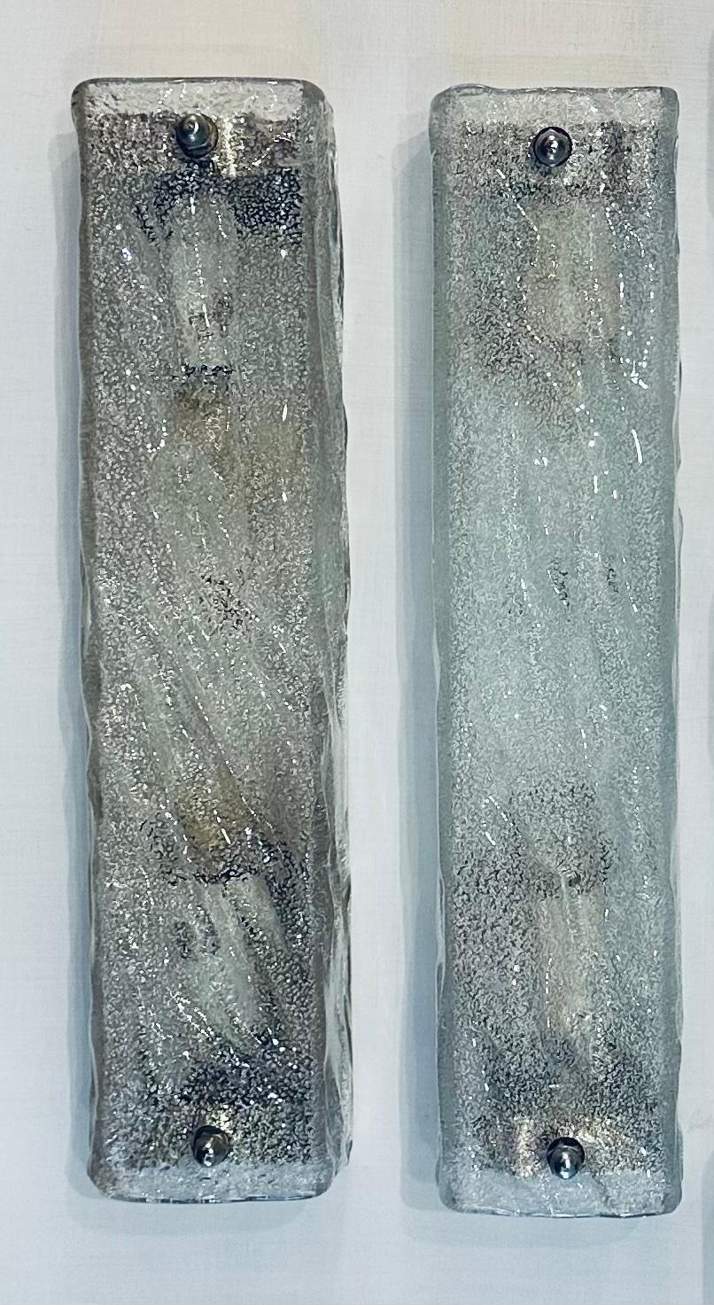 Pair of 1970s German Iced Frosted Glass German Kaiser Leuchten Wall Lights For Sale 6