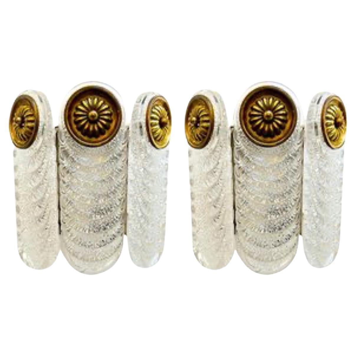 Pair of 1970s German Kaiser Leuchten Murano Glass & Brass Wall Lights or Sconces