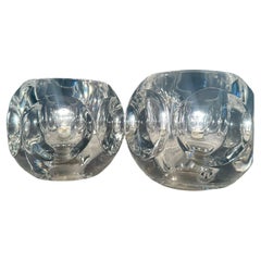 Pair of 1970s German Peill & Putzler Clear Circular Convex Glass Table Lamps
