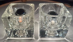 Pair of 1970s German Peill & Putzler Clear Cubed Thick Glass Table Lamps