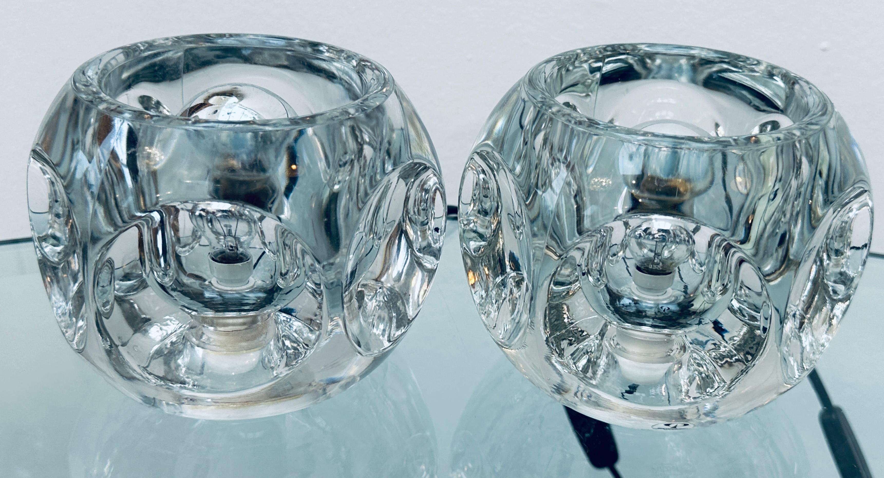 Pair of 1970s German Peill & Putzler Round Clear Concave Glass Table Lamps For Sale 10