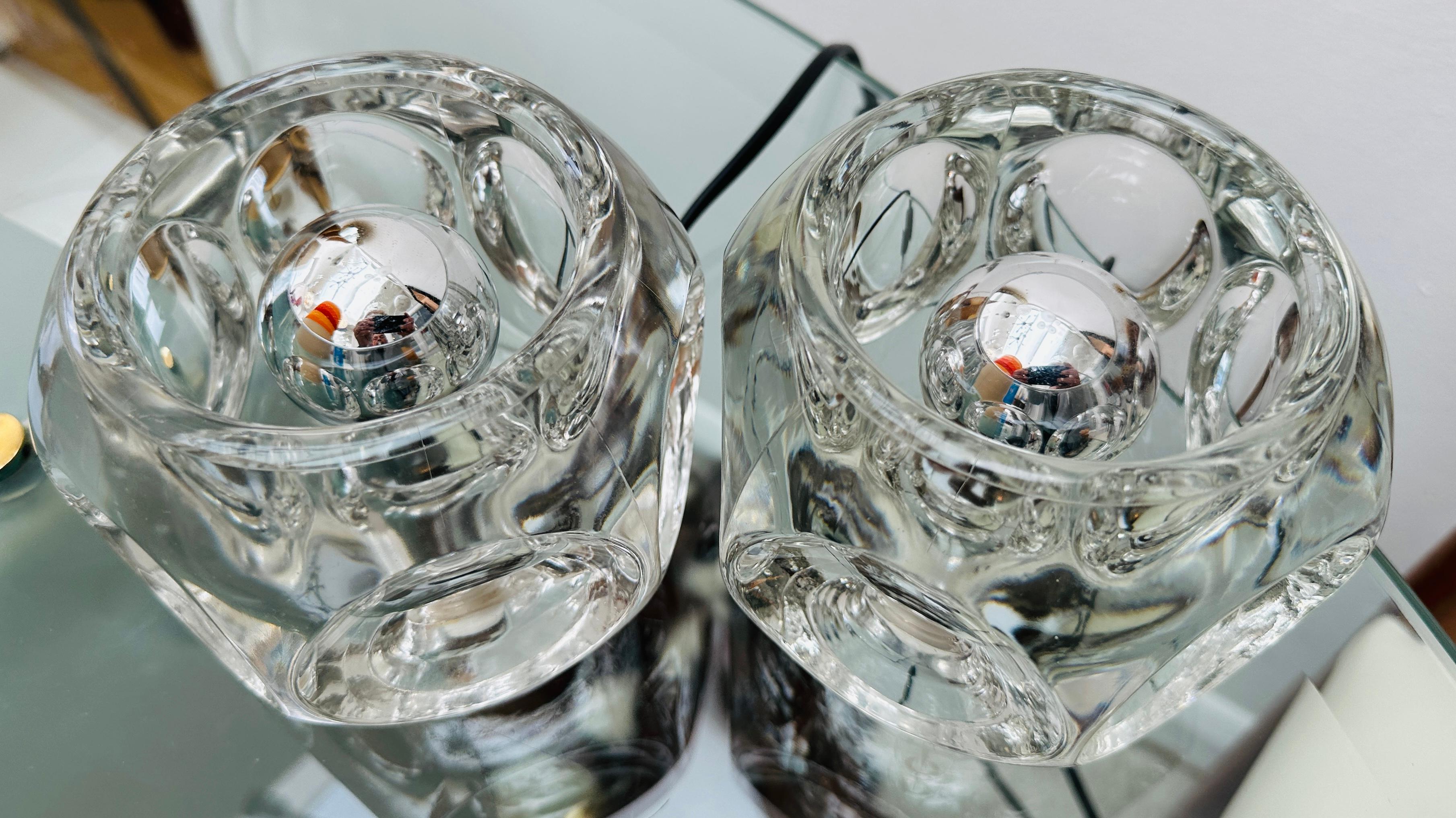 Pair of 1970s German Peill & Putzler Round Clear Concave Glass Table Lamps For Sale 11