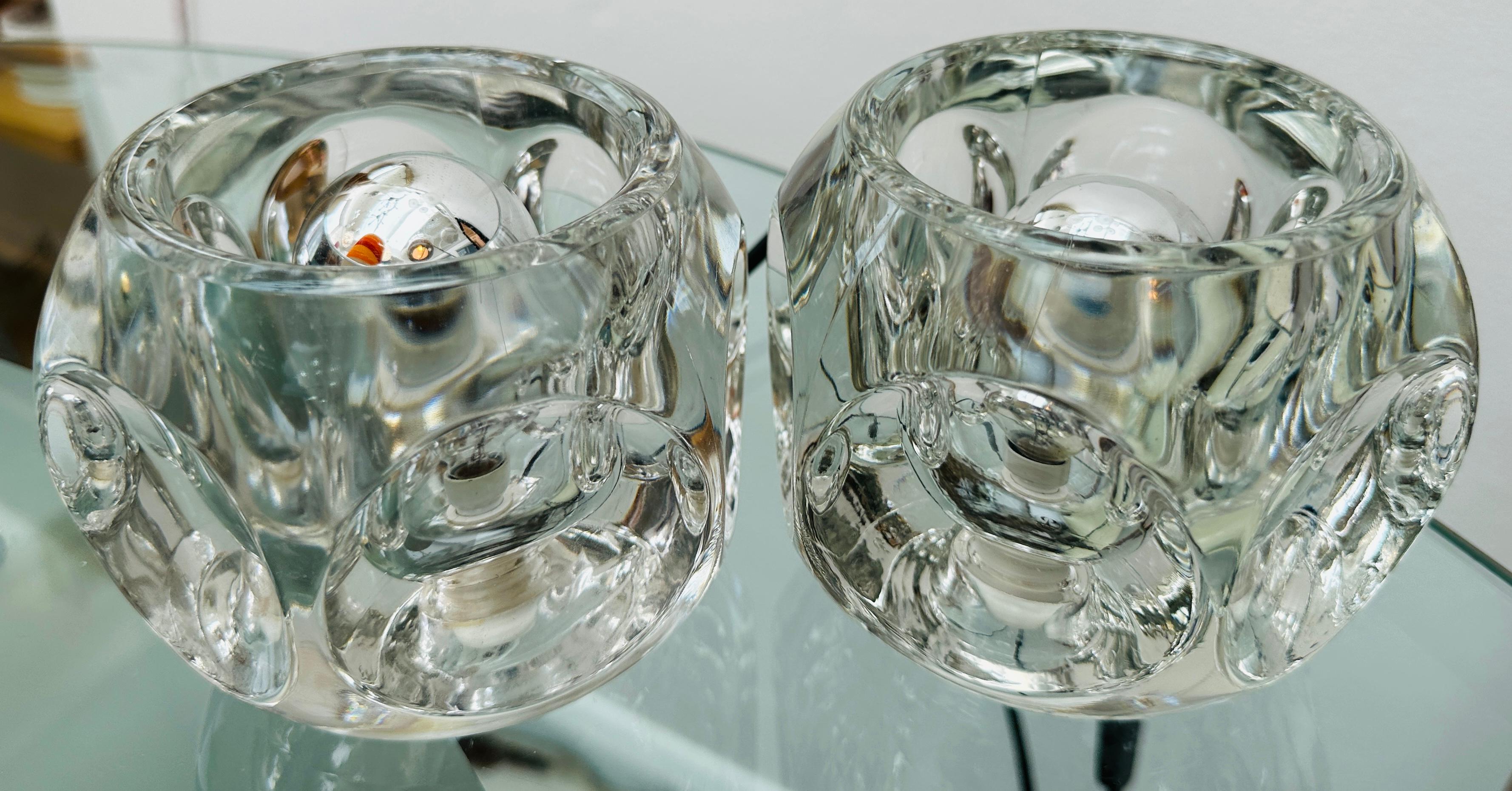 Pair of 1970s German Peill & Putzler Round Clear Concave Glass Table Lamps For Sale 12