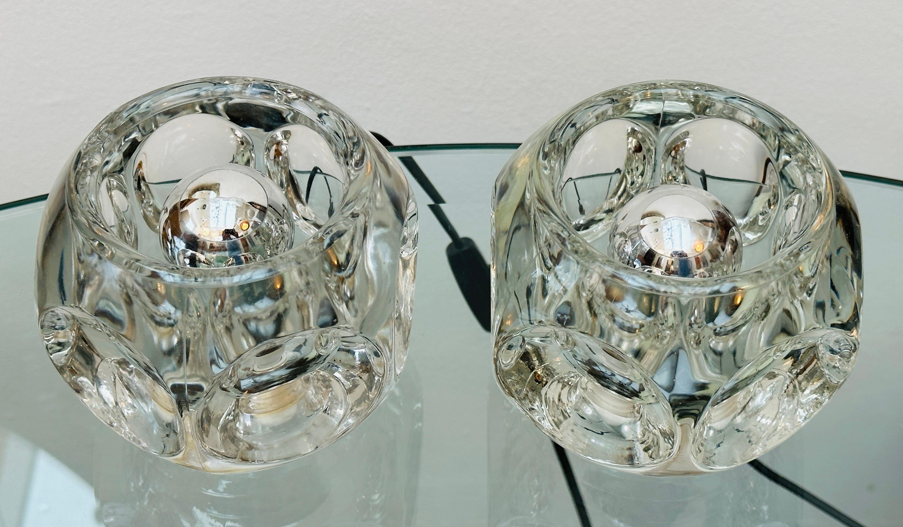 Pair of 1970s German Peill & Putzler Round Clear Concave Glass Table Lamps For Sale 13