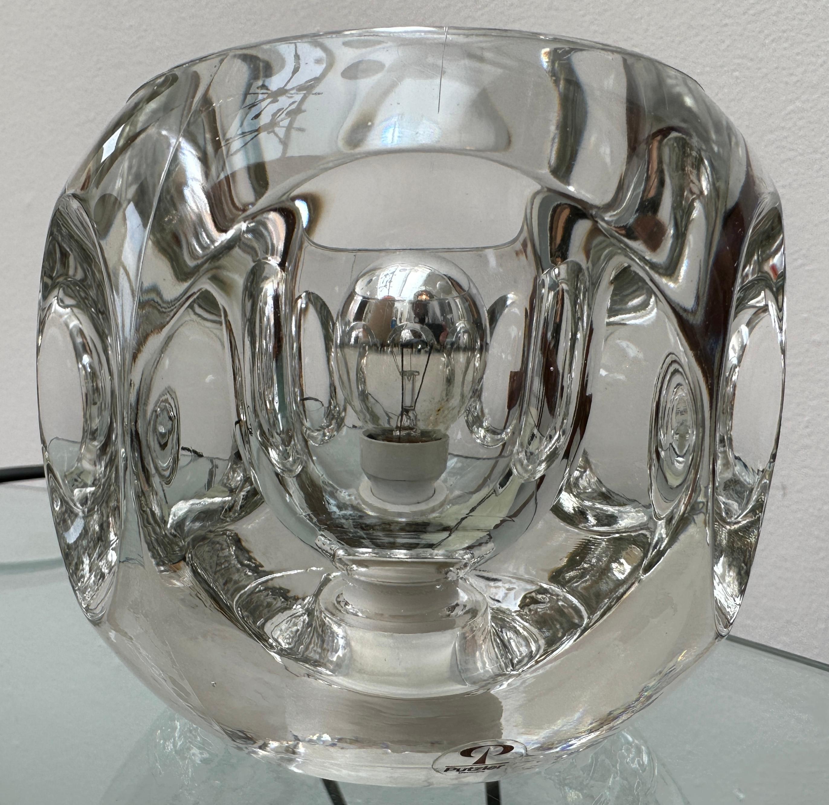 Pair of 1970s German Peill & Putzler Round Clear Concave Glass Table Lamps For Sale 14