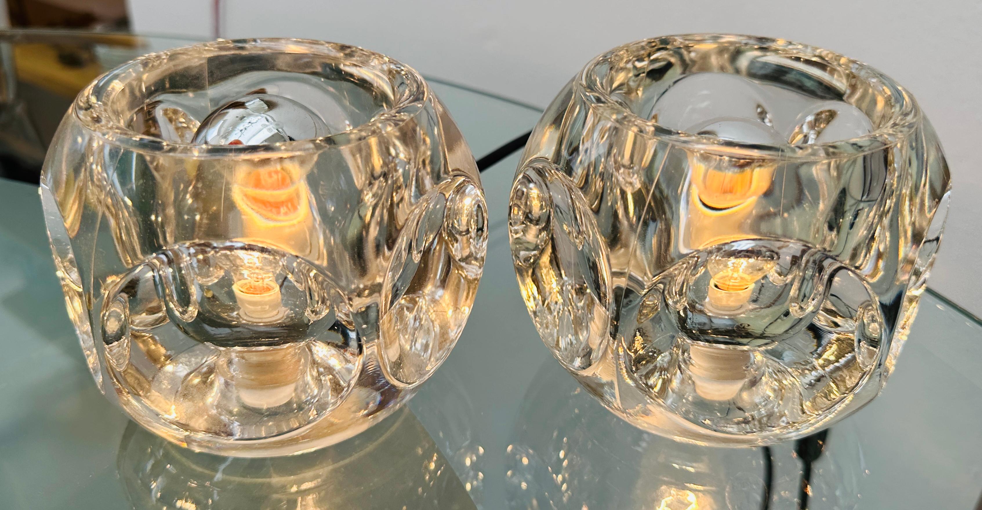 Pair of 1970s German Peill & Putzler Round Clear Concave Glass Table Lamps For Sale 2