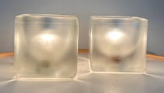Paire de lampes de table en verre cubique dépoli diffus des années 1970 de Peill & Putzler