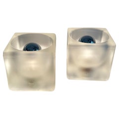 Pair of 1970s German Peill & Putzler Frosted Diffused Cubed Glass Table Lamps