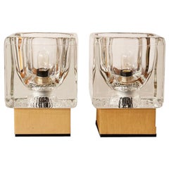 Retro Pair of 1970s German Peill & Putzler Glass Cube Table Lamps