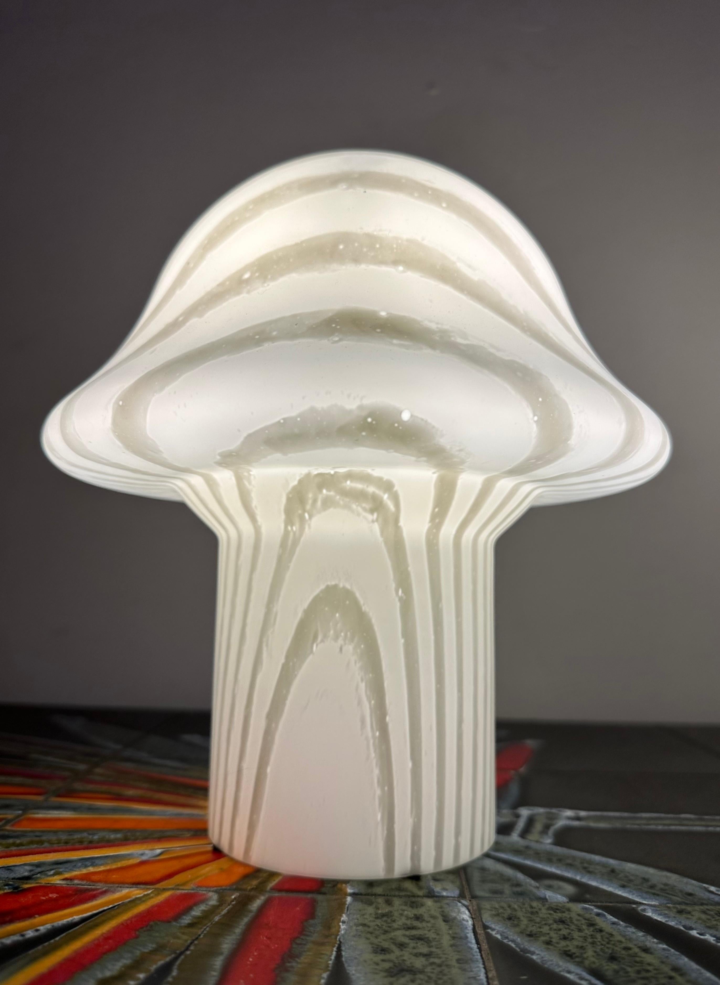 Pair of 1970s German Peill & Putzler Opaque Striped Glass Mushroom Table Lamps For Sale 4