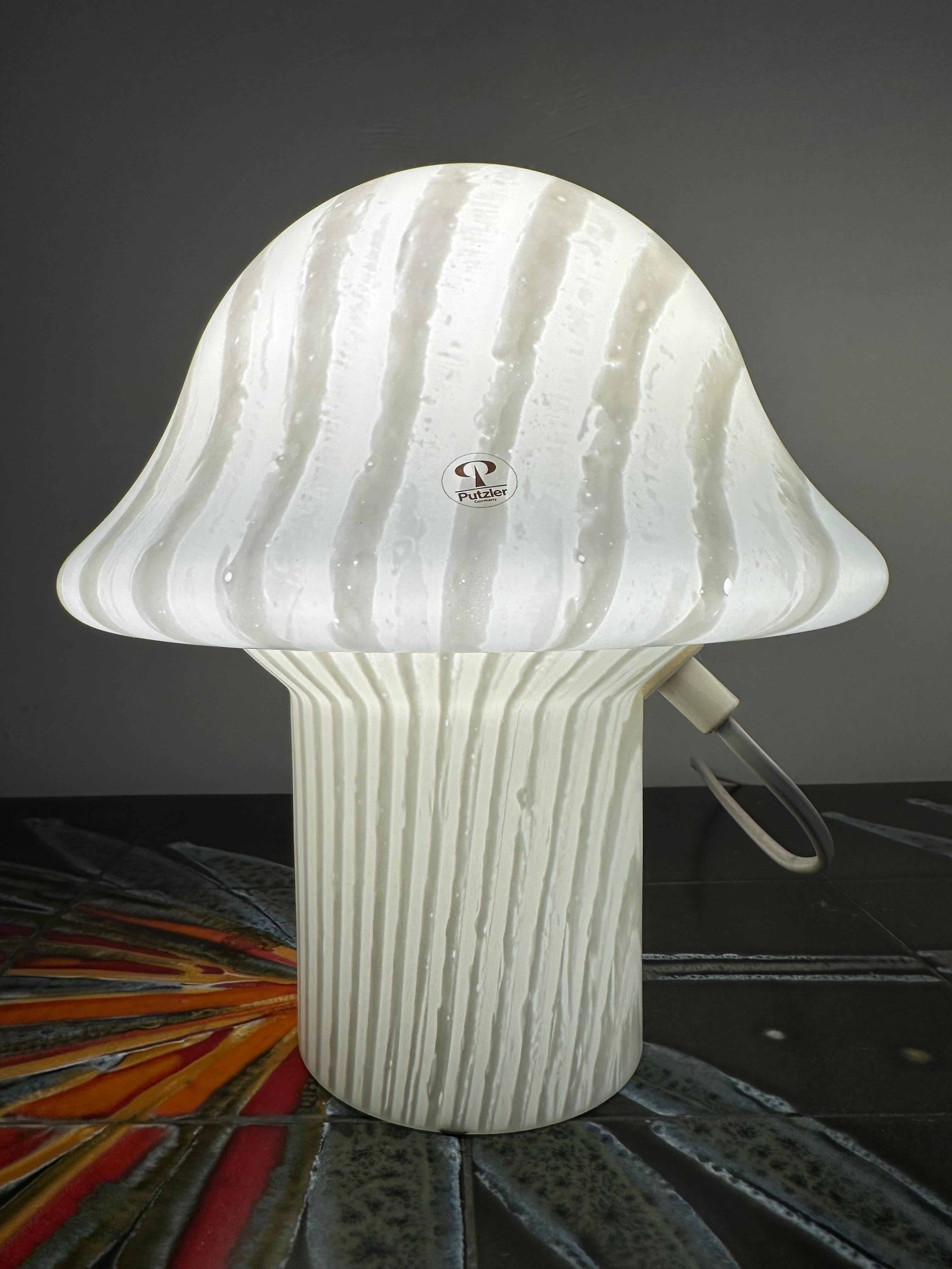 Pair of 1970s German Peill & Putzler Opaque Striped Glass Mushroom Table Lamps For Sale 5