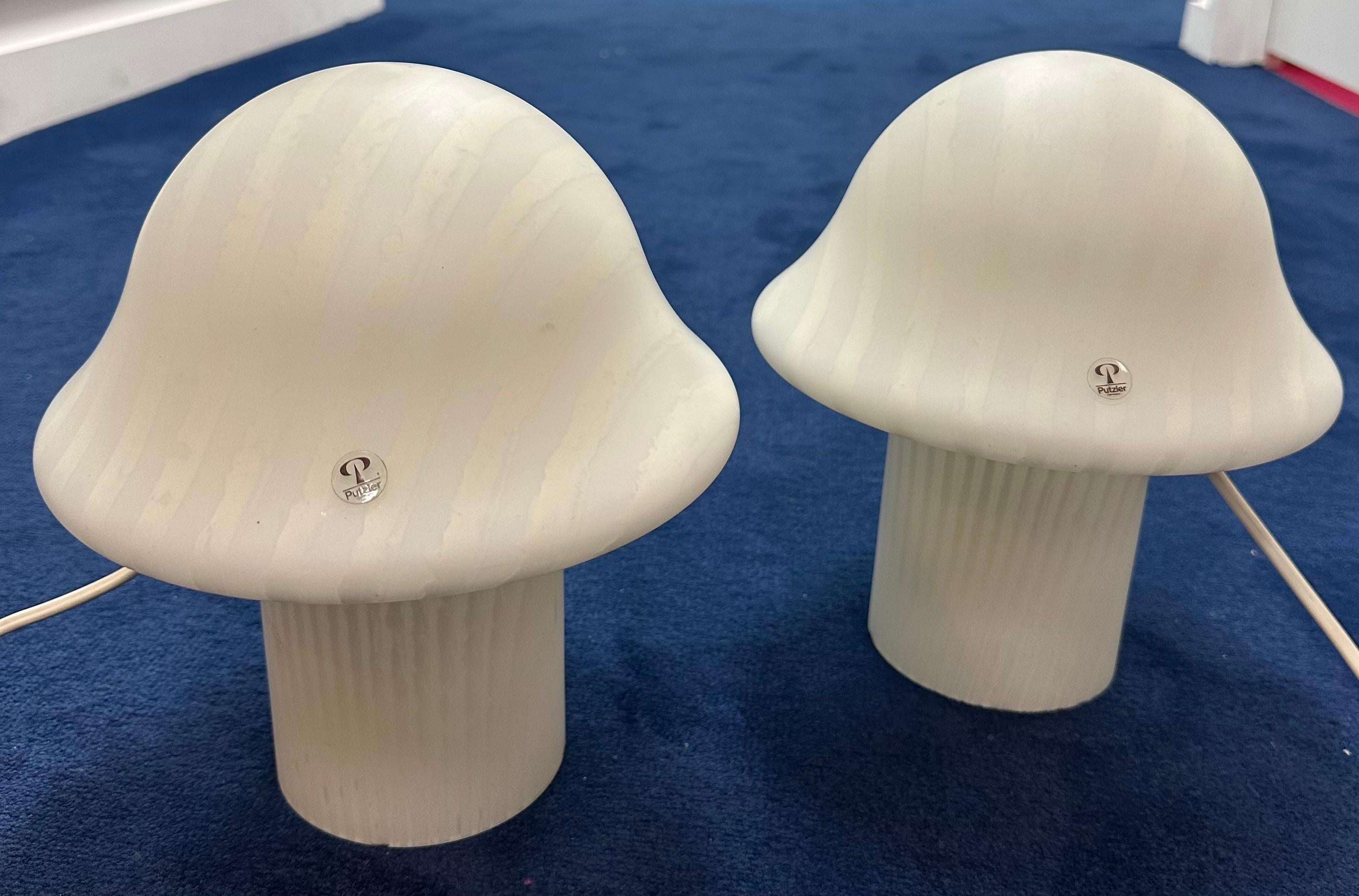 Pair of 1970s German Peill & Putzler Opaque Striped Glass Mushroom Table Lamps For Sale 11