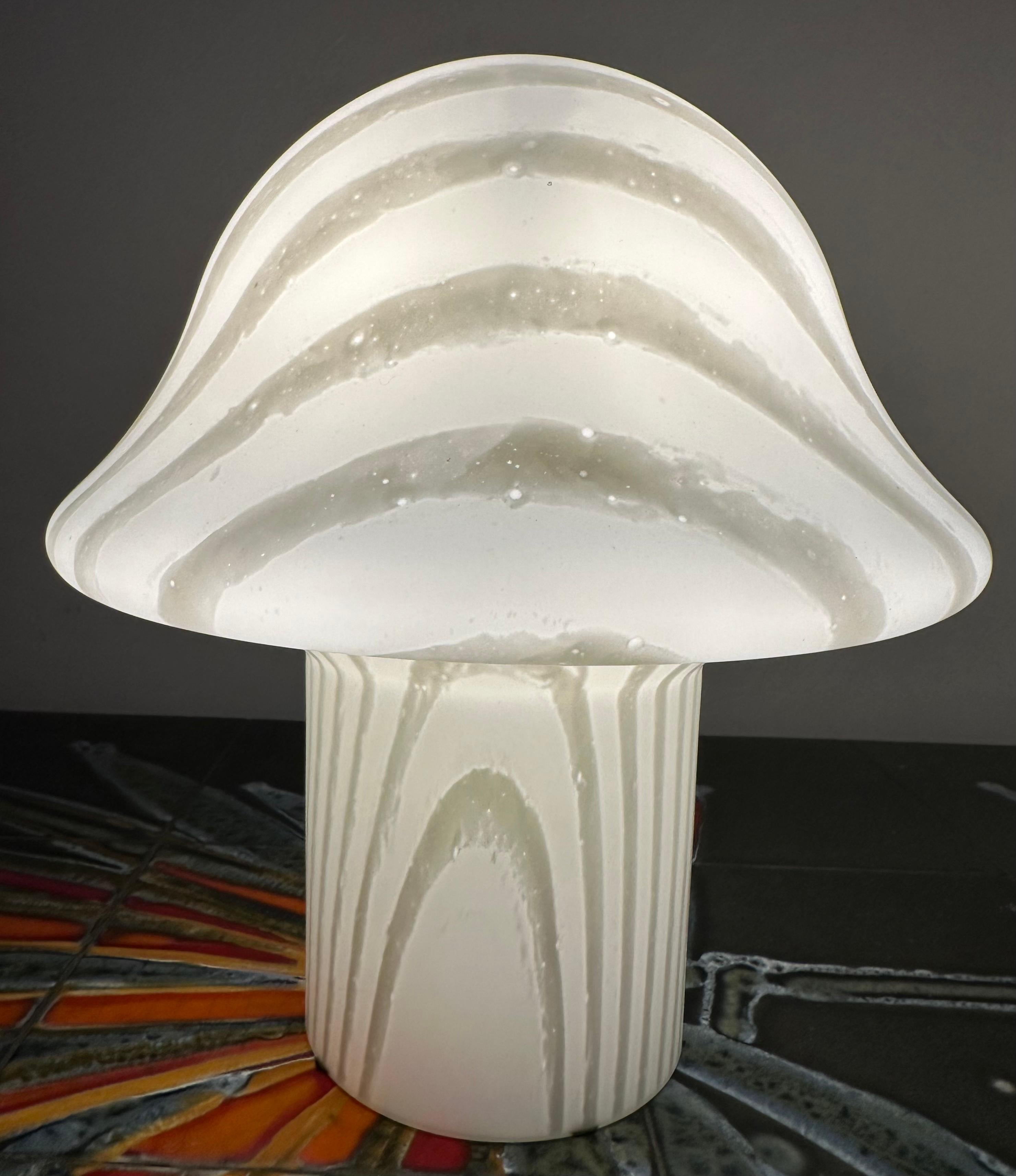 Pair of 1970s German Peill & Putzler Opaque Striped Glass Mushroom Table Lamps For Sale 3