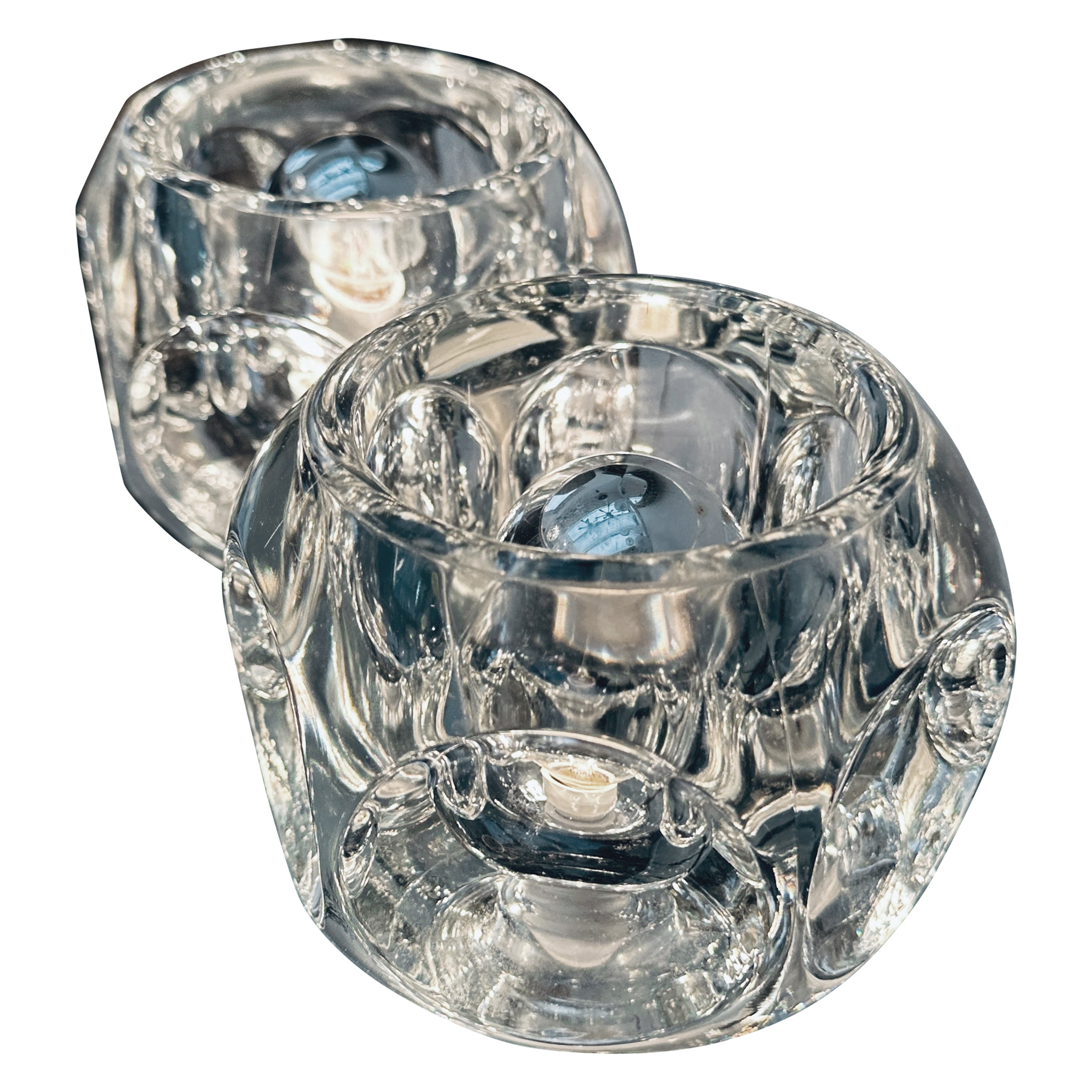 Pair of 1970s German Peill 
Putzler Round Clear Concave Glass Table Lamps