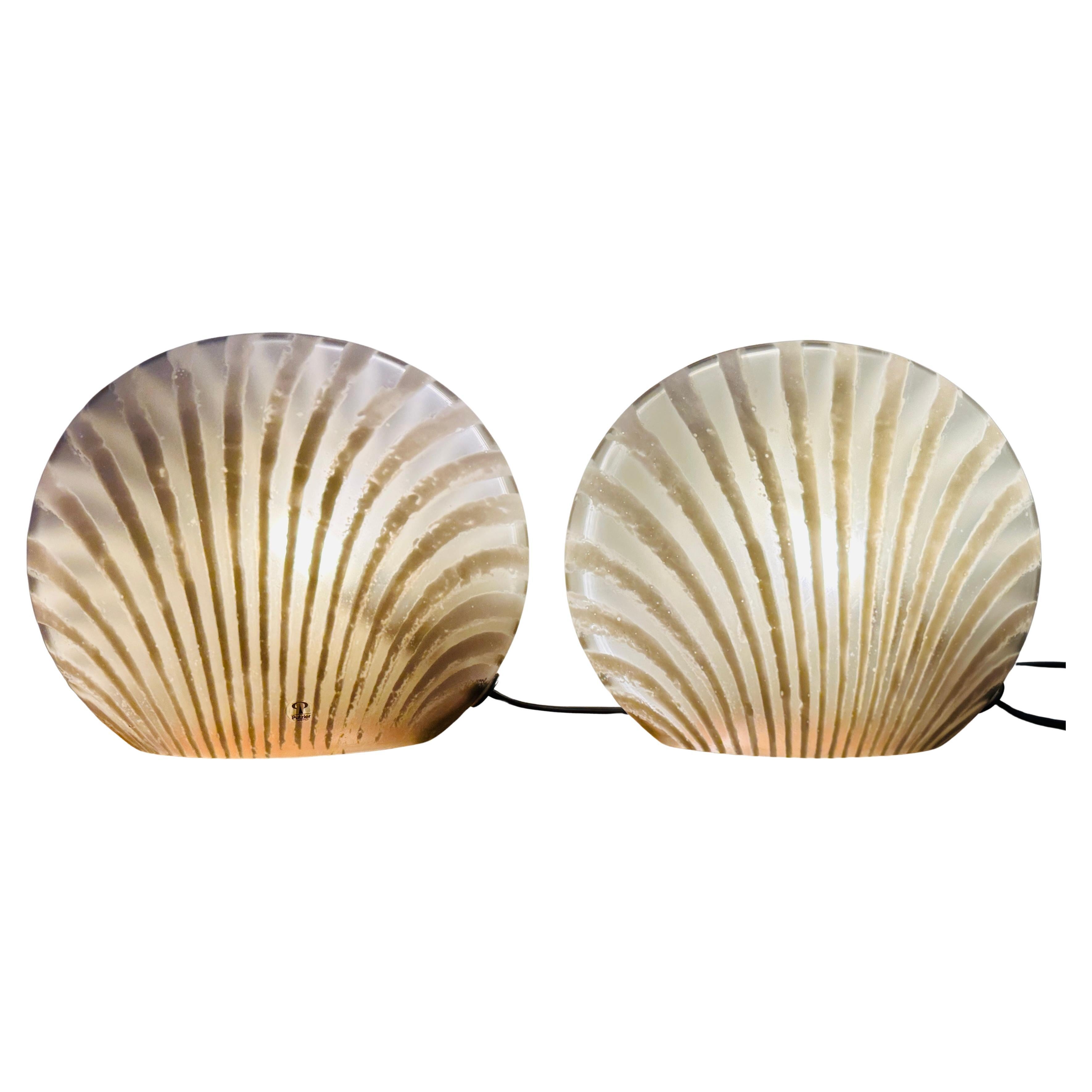 Pair of 1970s German Peill
Putzler "Zebra" Shell Gold Tinted Glass Table Lamps