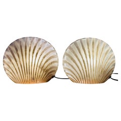 Pair of 1970s German Peill & Putzler "Zebra" Shell Gold Tinted Glass Table Lamps