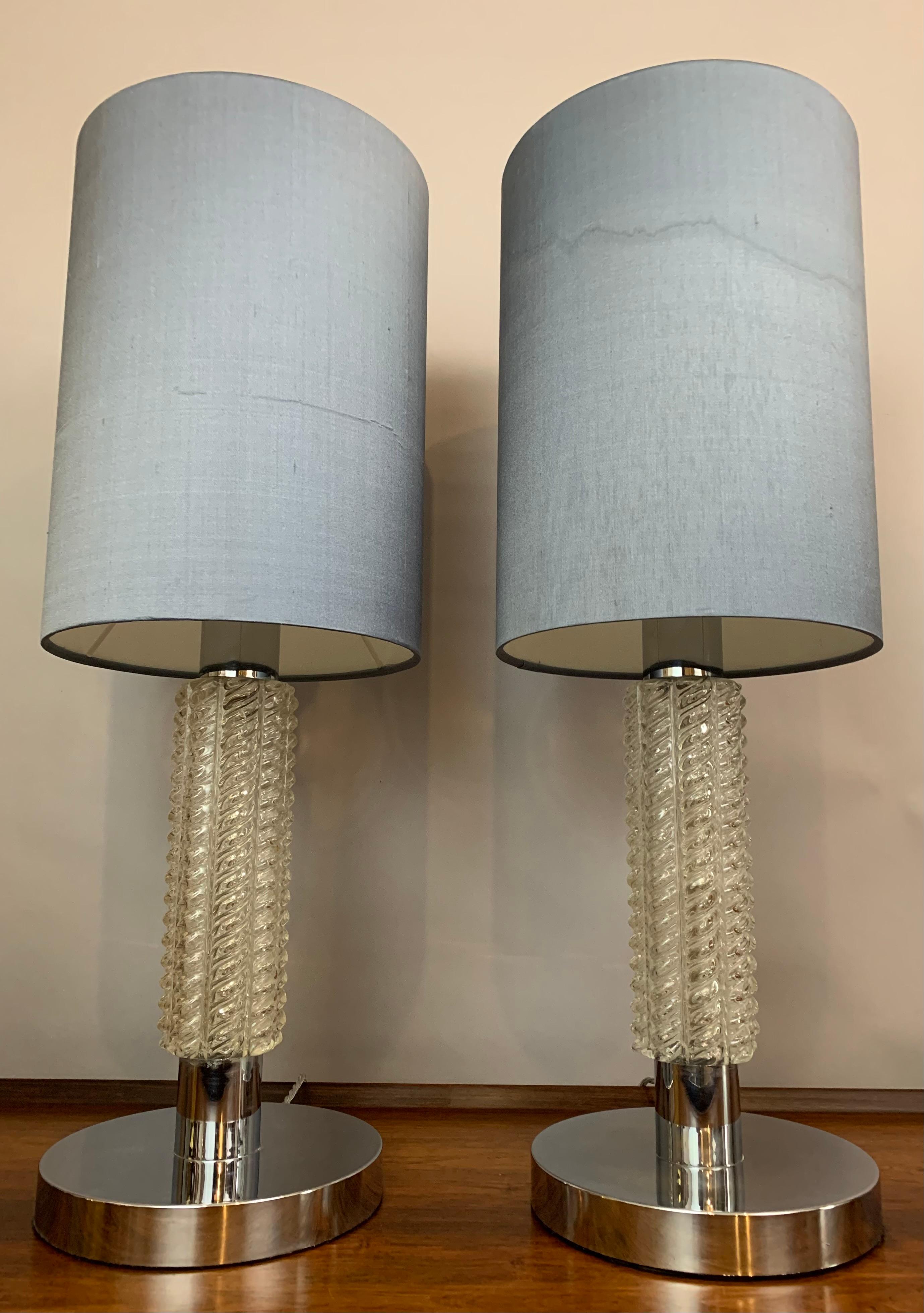 Pair of 1970s German Richard Essig Circular Chrome and Glass Table Lamps 3