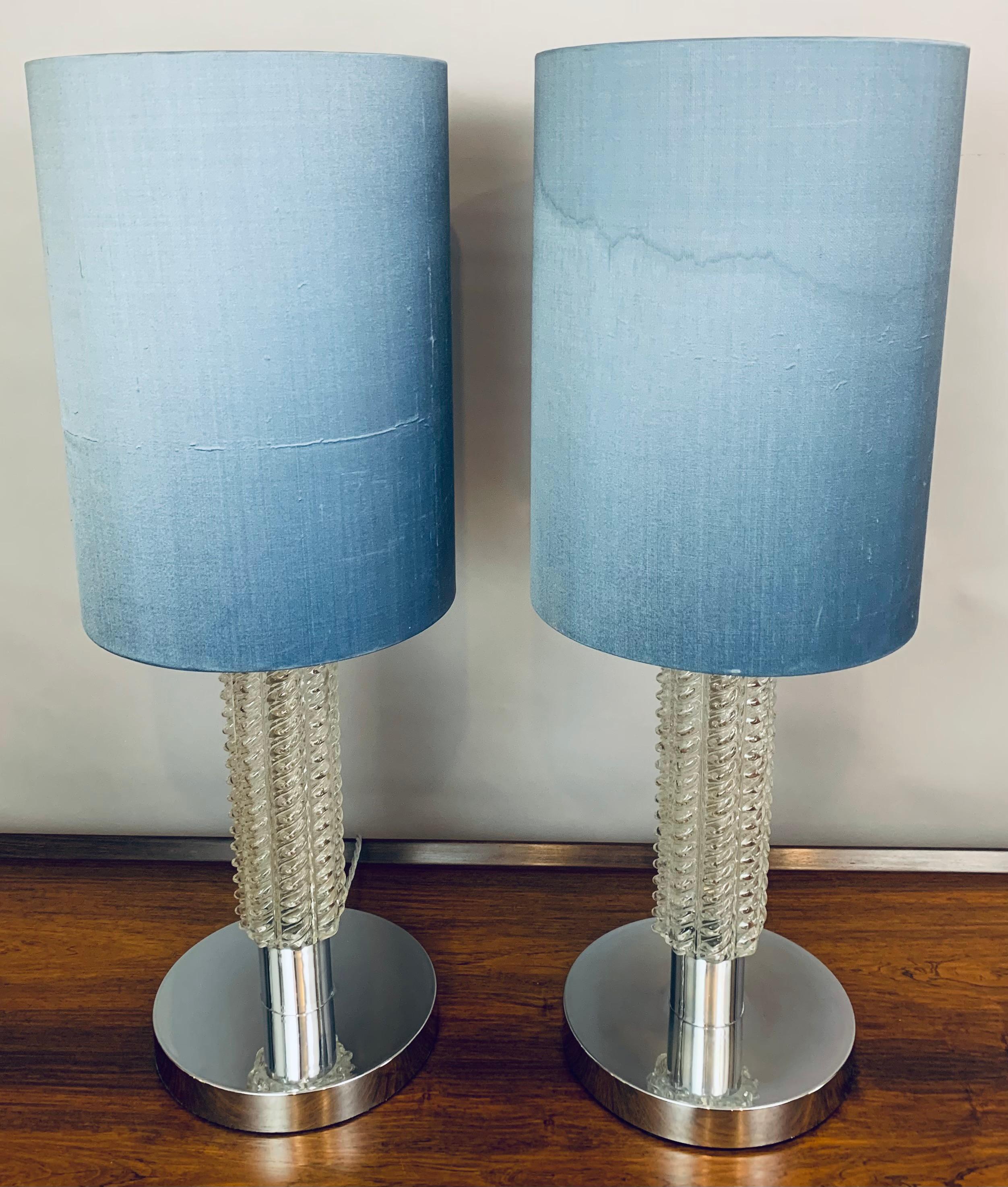Pair of 1970s German Richard Essig Circular Chrome and Glass Table Lamps 4