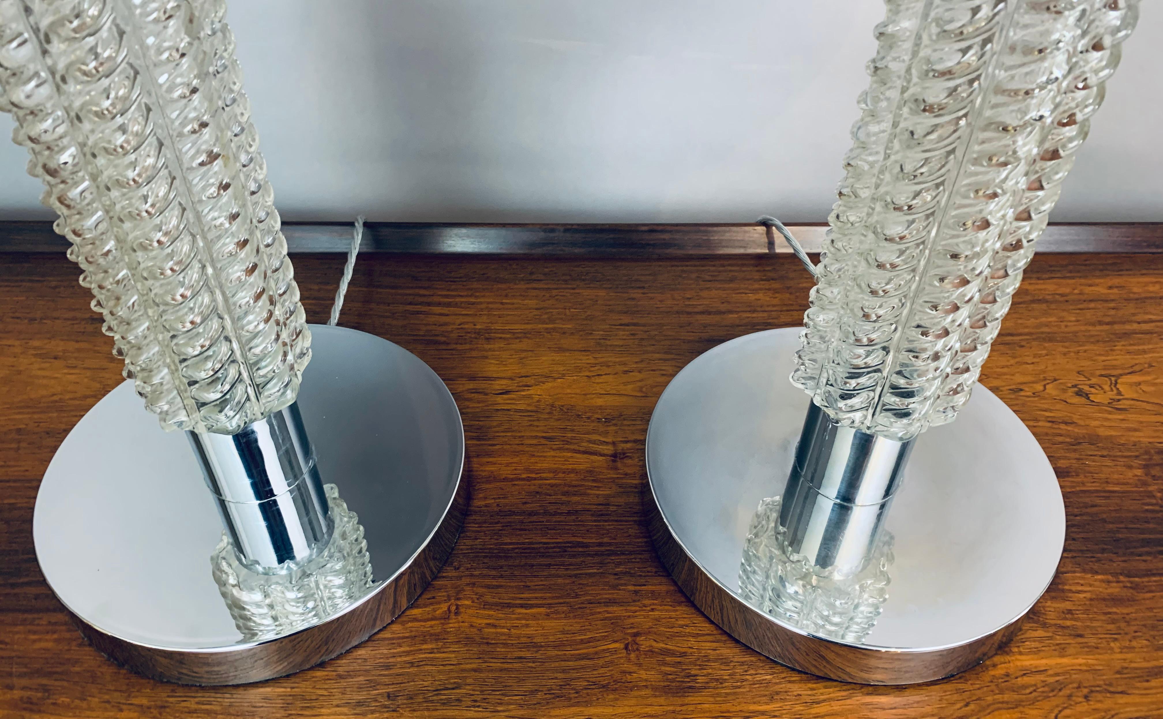 Pair of 1970s German Richard Essig Circular Chrome and Glass Table Lamps 5