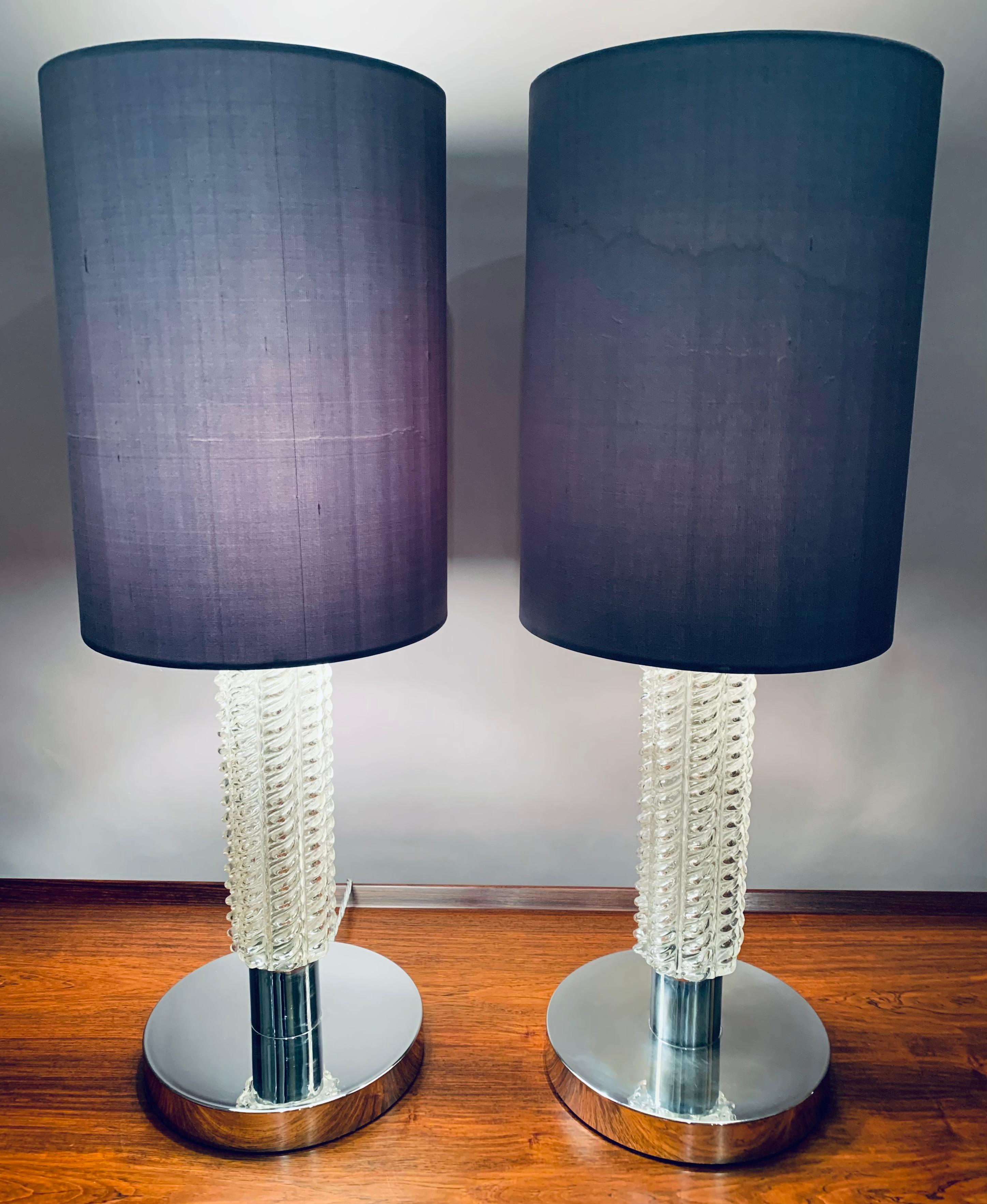 Mid-Century Modern Pair of 1970s German Richard Essig Circular Chrome and Glass Table Lamps