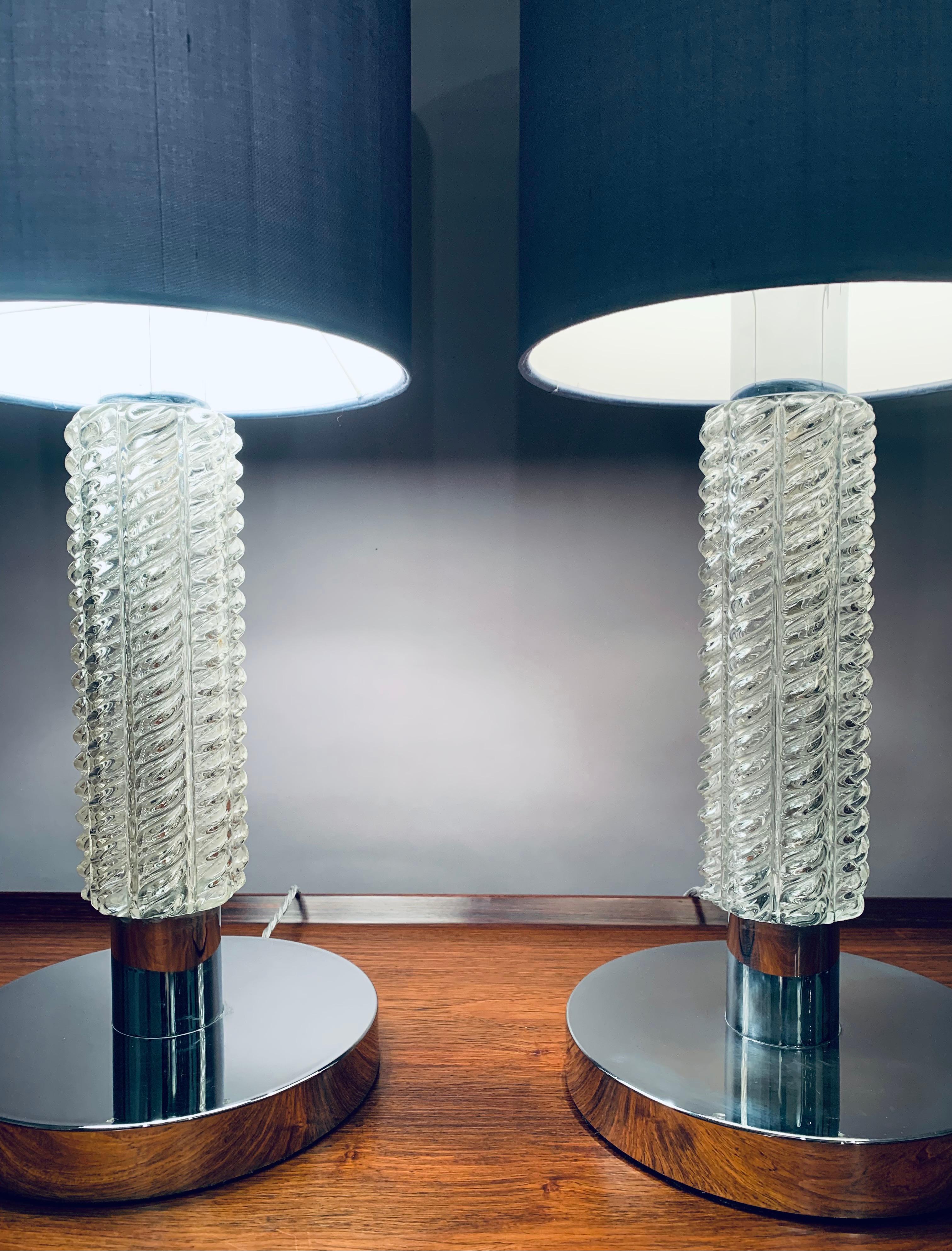 Pair of 1970s German Richard Essig Circular Chrome and Glass Table Lamps In Good Condition In London, GB
