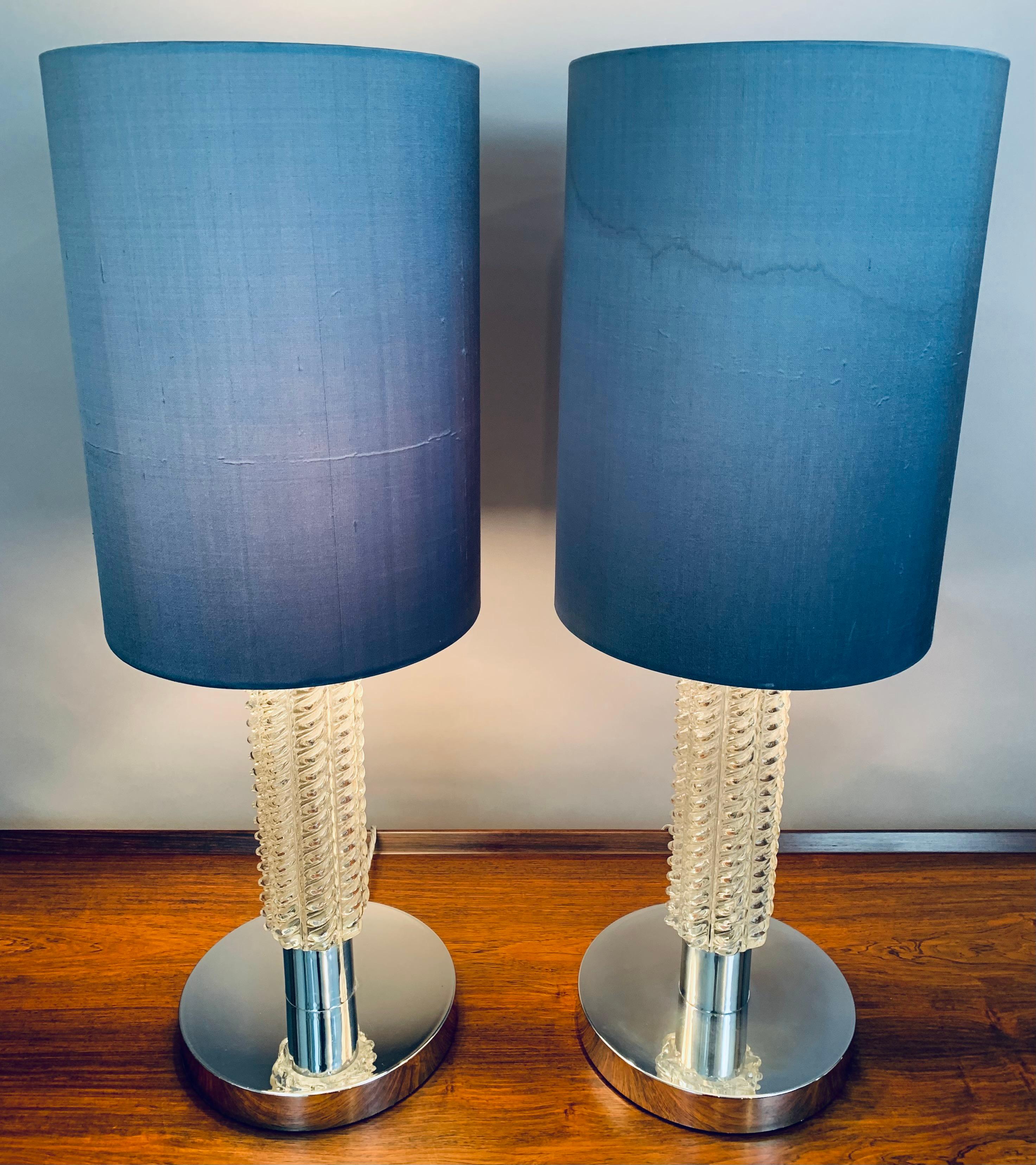 20th Century Pair of 1970s German Richard Essig Circular Chrome and Glass Table Lamps