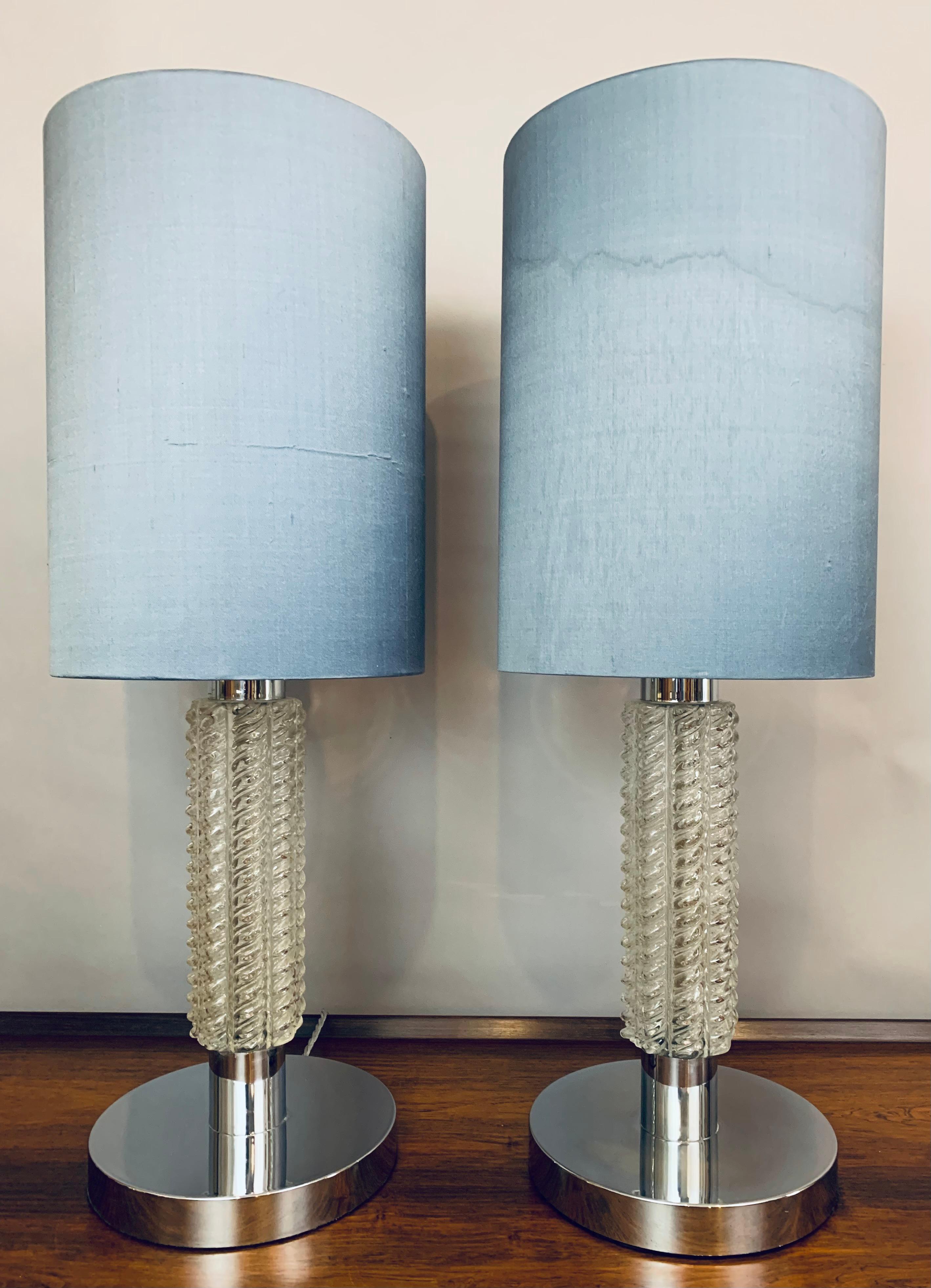 Pair of 1970s German Richard Essig Circular Chrome and Glass Table Lamps 2
