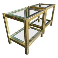 Pair of 1970s Gilt Metal Side Tables by Pierre Vandel with Orignal Shelves