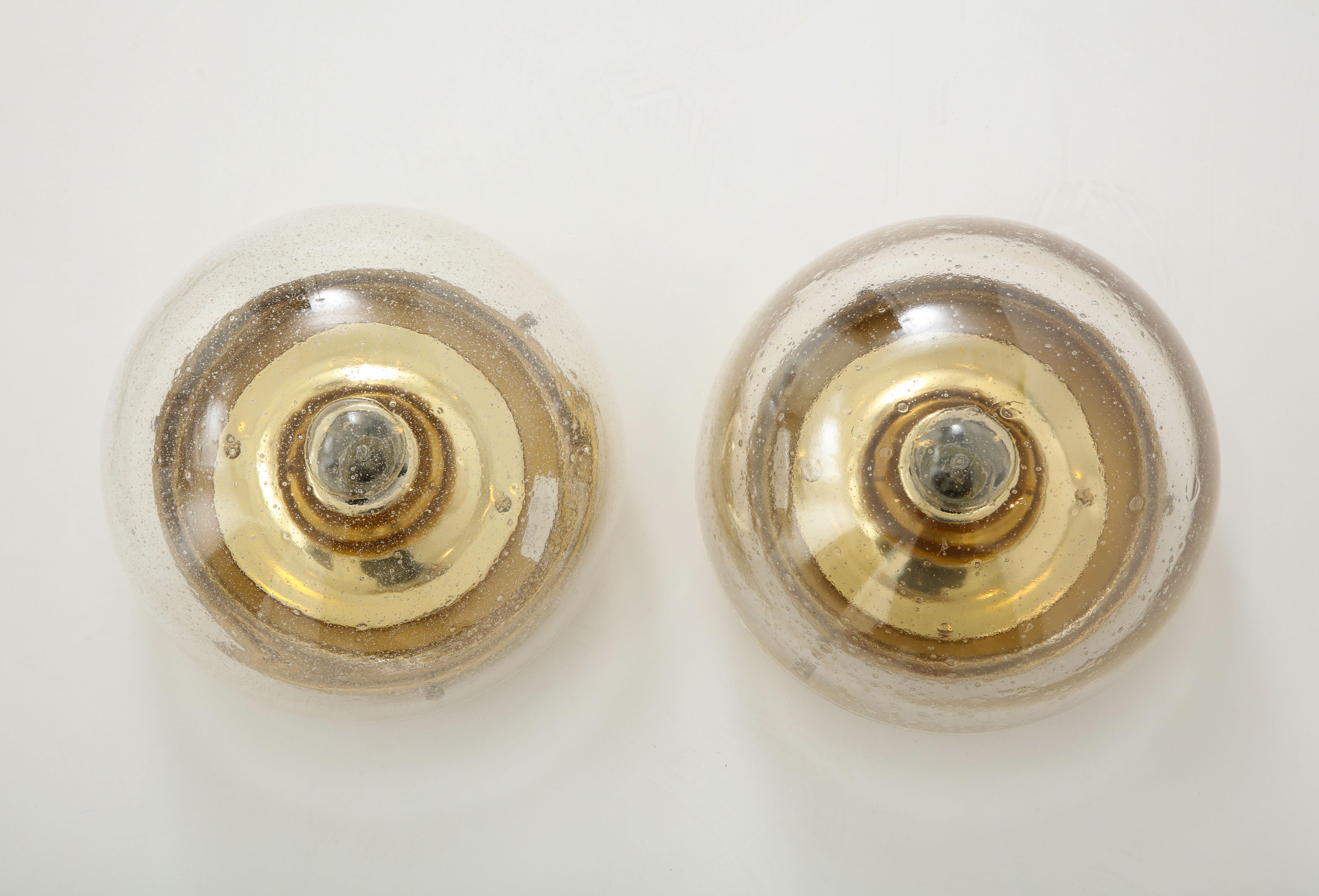 Mid-Century Modern Pair of 1970s Glass Dome Sconces by Limburg For Sale
