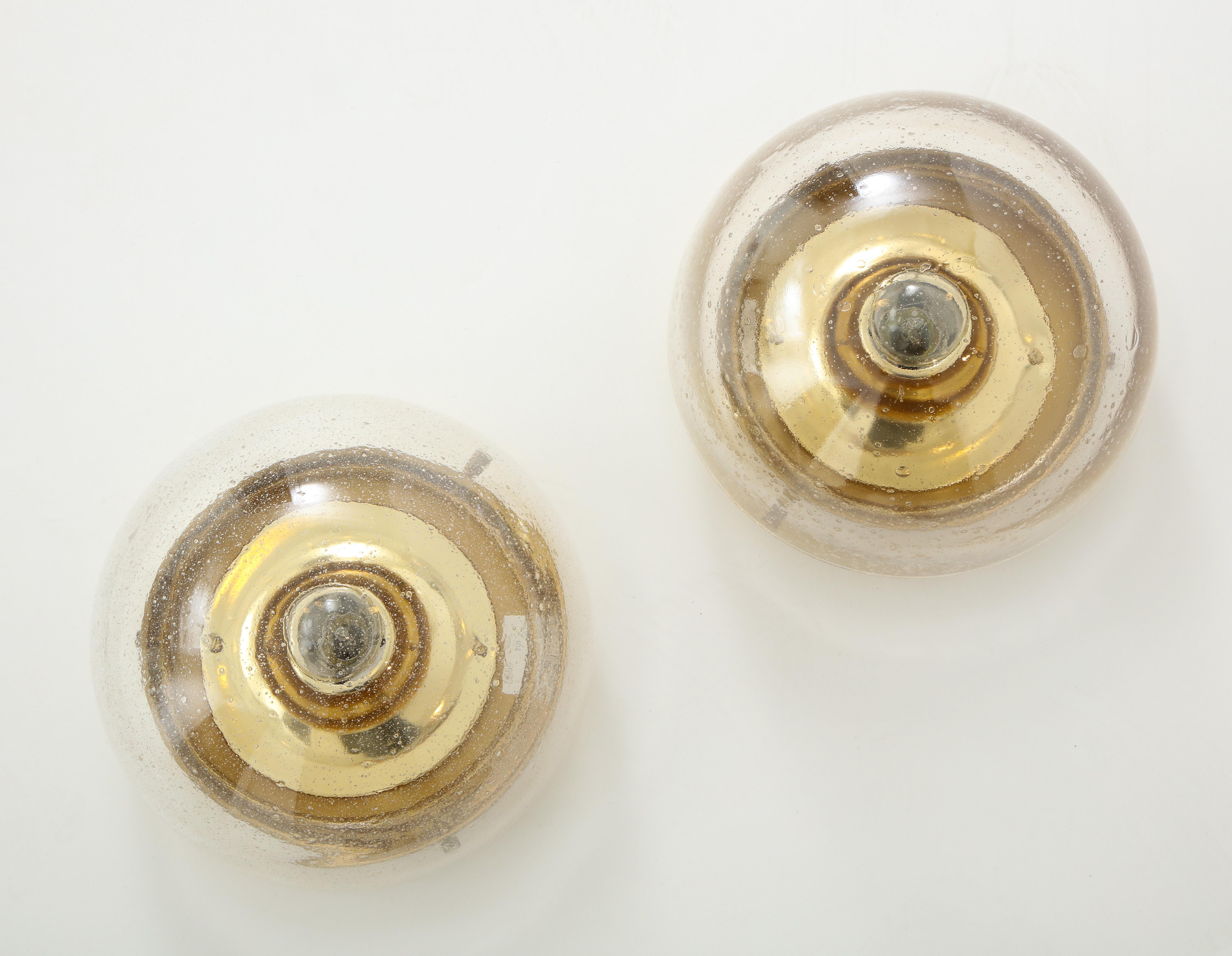 German Pair of 1970s Glass Dome Sconces by Limburg For Sale