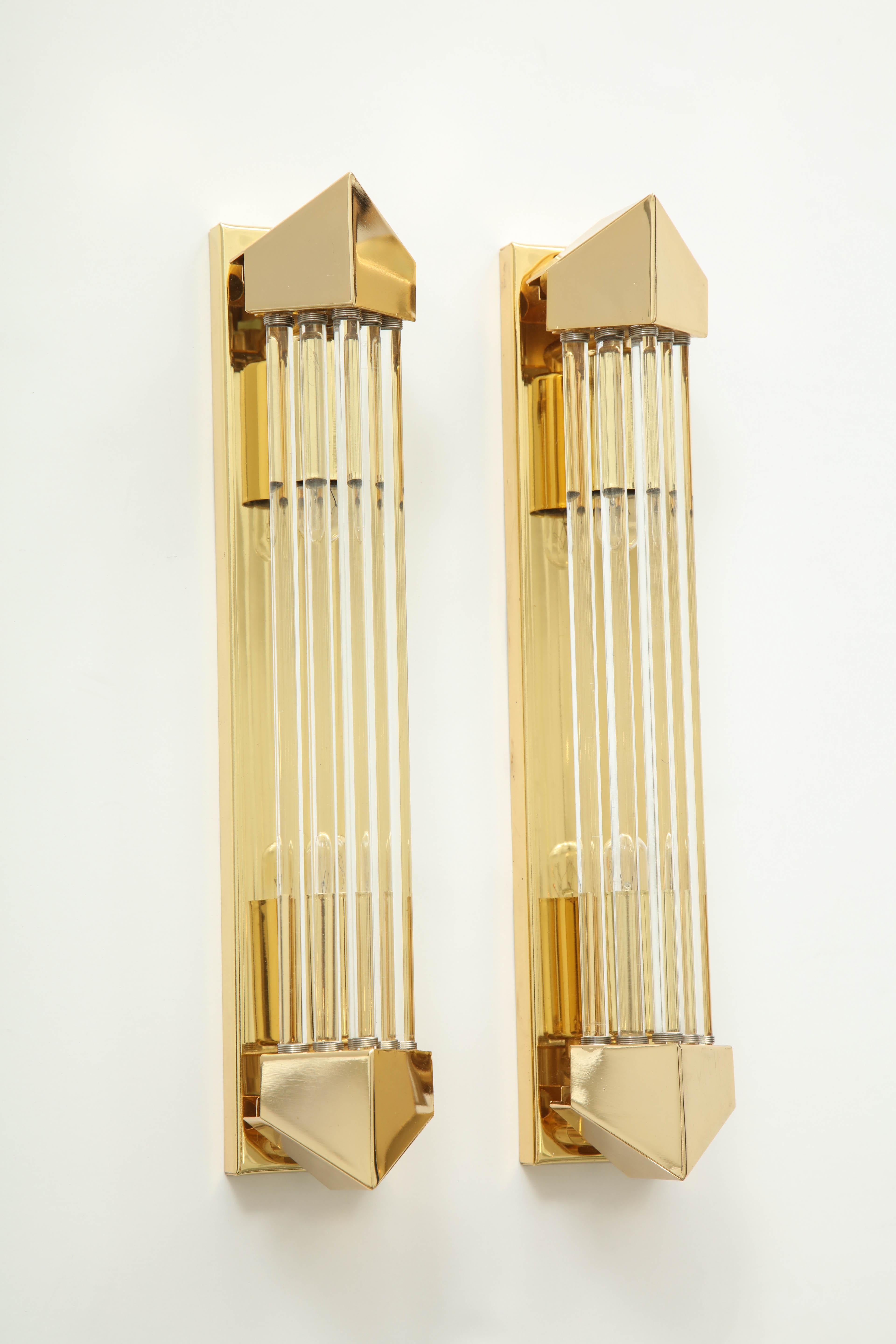 German Pair of 1970s Glass Rod Sconces