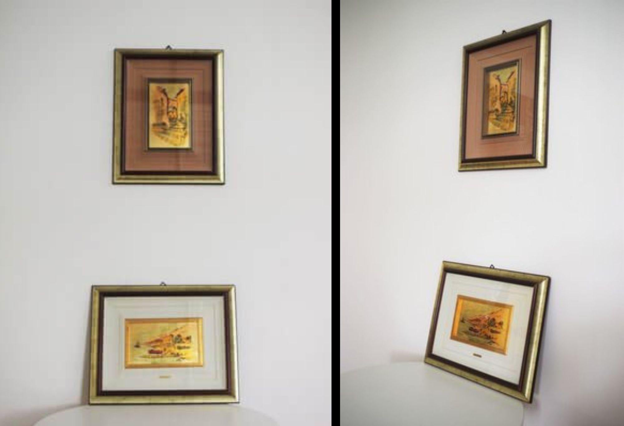 Paar Blattgoldgemälde von R. Pighetti aus den 1970er Jahren - Italienische Meisterwerke der modernen Kunst