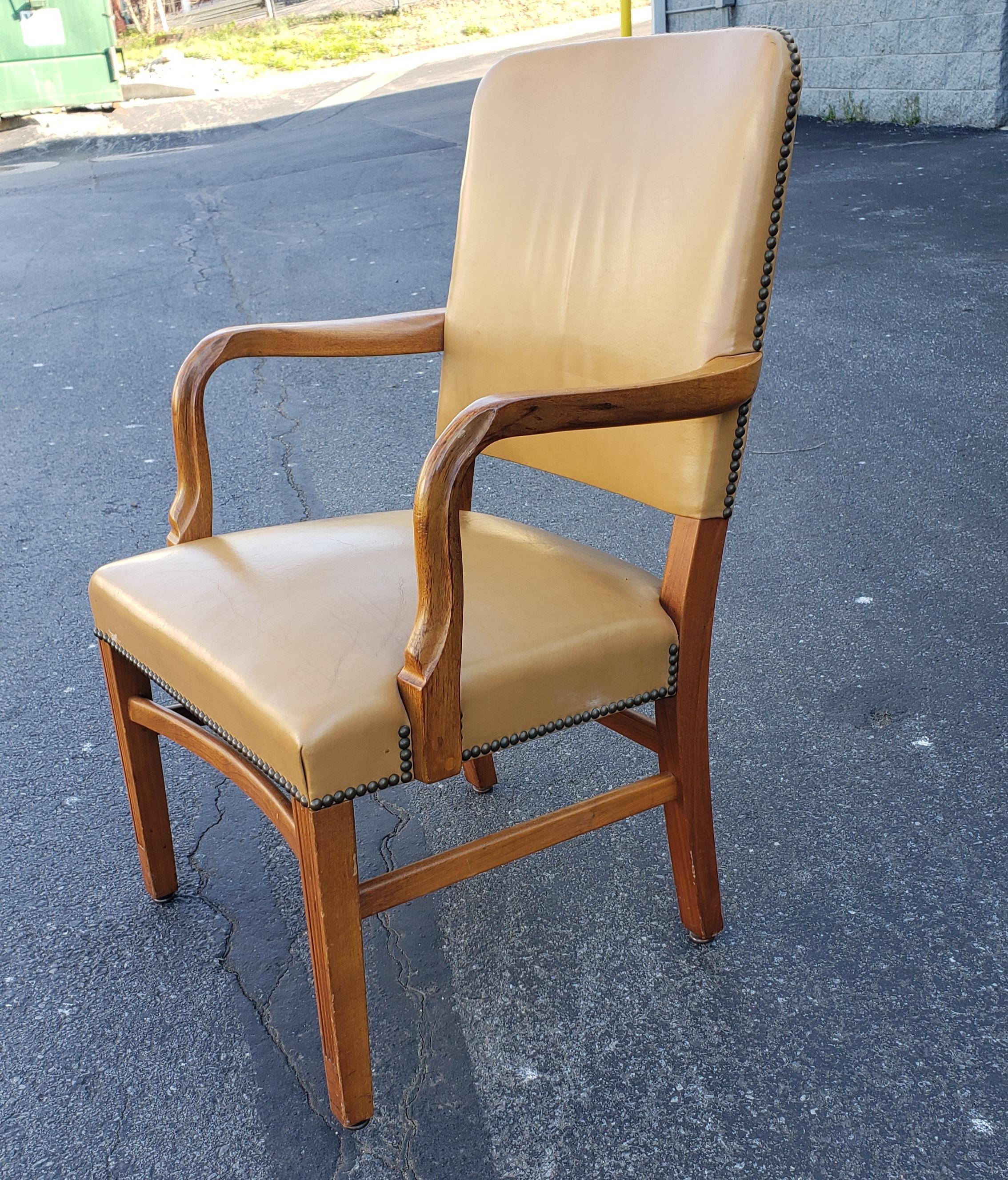 Pair of 1970s Gunlocke Fruitwood and Leather Armchairs In Good Condition For Sale In Germantown, MD