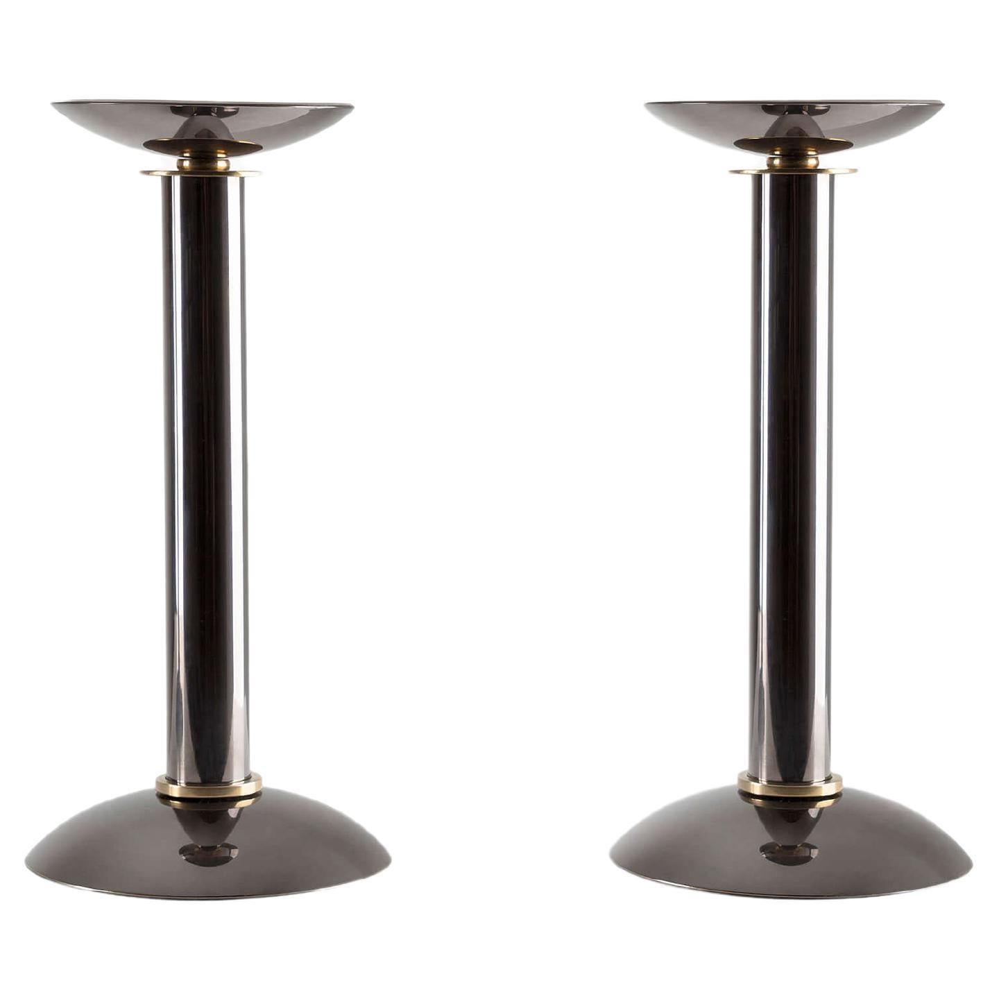 Pair of 1970s Gunmetal Candelabras with Brass details by Karl Springer