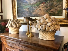 Pair of 1970s Handmade Terracotta Fruit Decorative Baskets from Tuscany