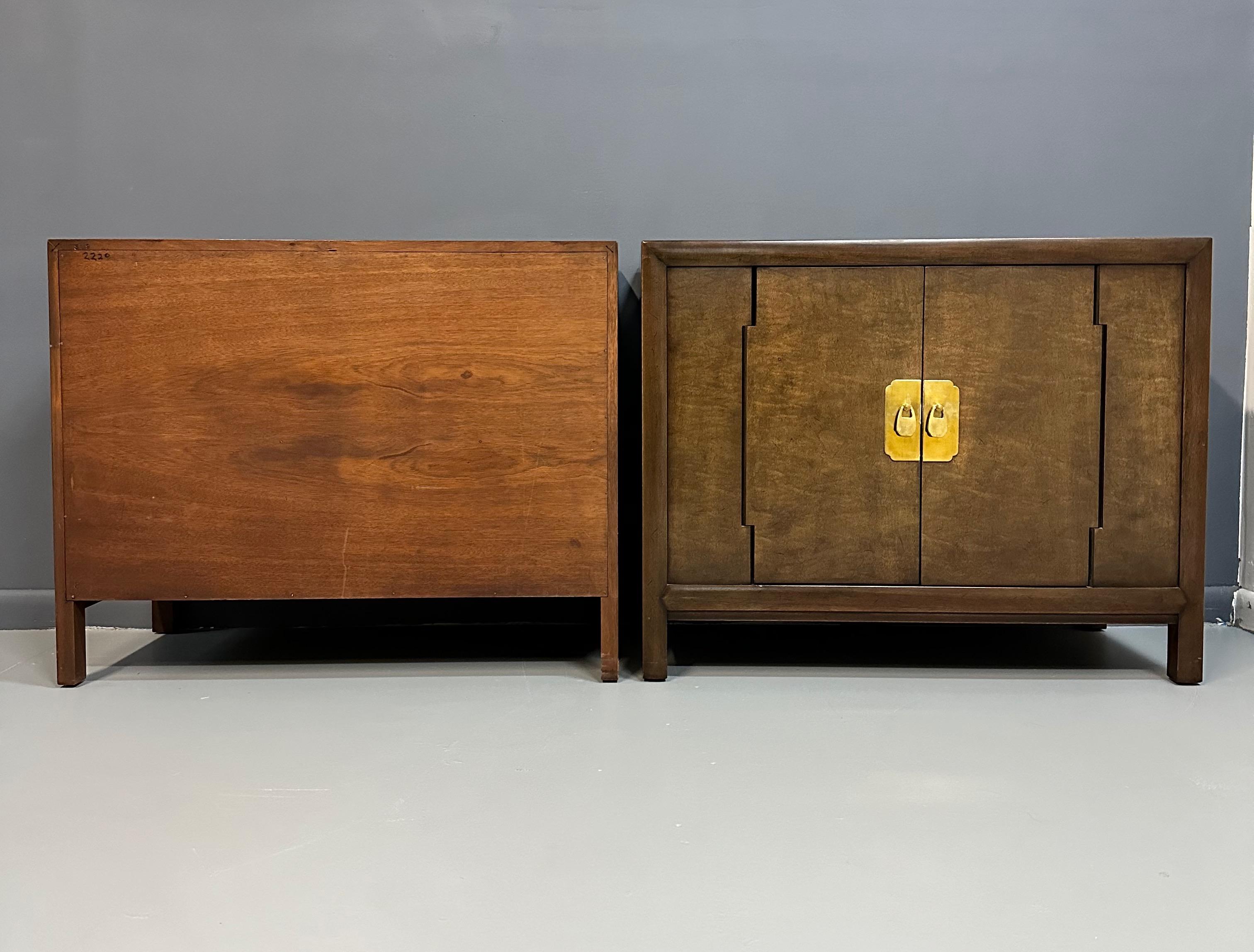 20th Century Pair of 1970s Henredon Asian Inspired Two Door Chests with Brass Hardware