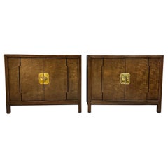 Pair of 1970s Henredon Asian Inspired Two Door Chests with Brass Hardware