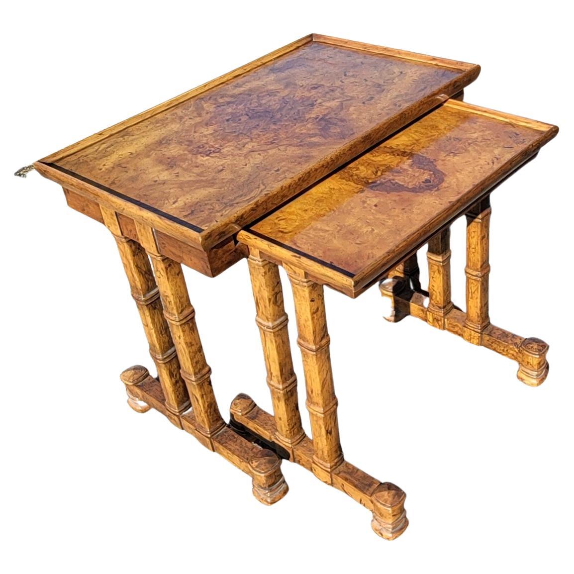 Pair of 1970s Heritage Furniture Burl Walnut Nesting Tables For Sale 1