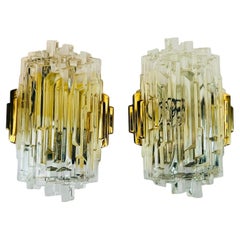 Pair of 1970s Hillebrand Ice Crystal Mid Century Wall Lamps