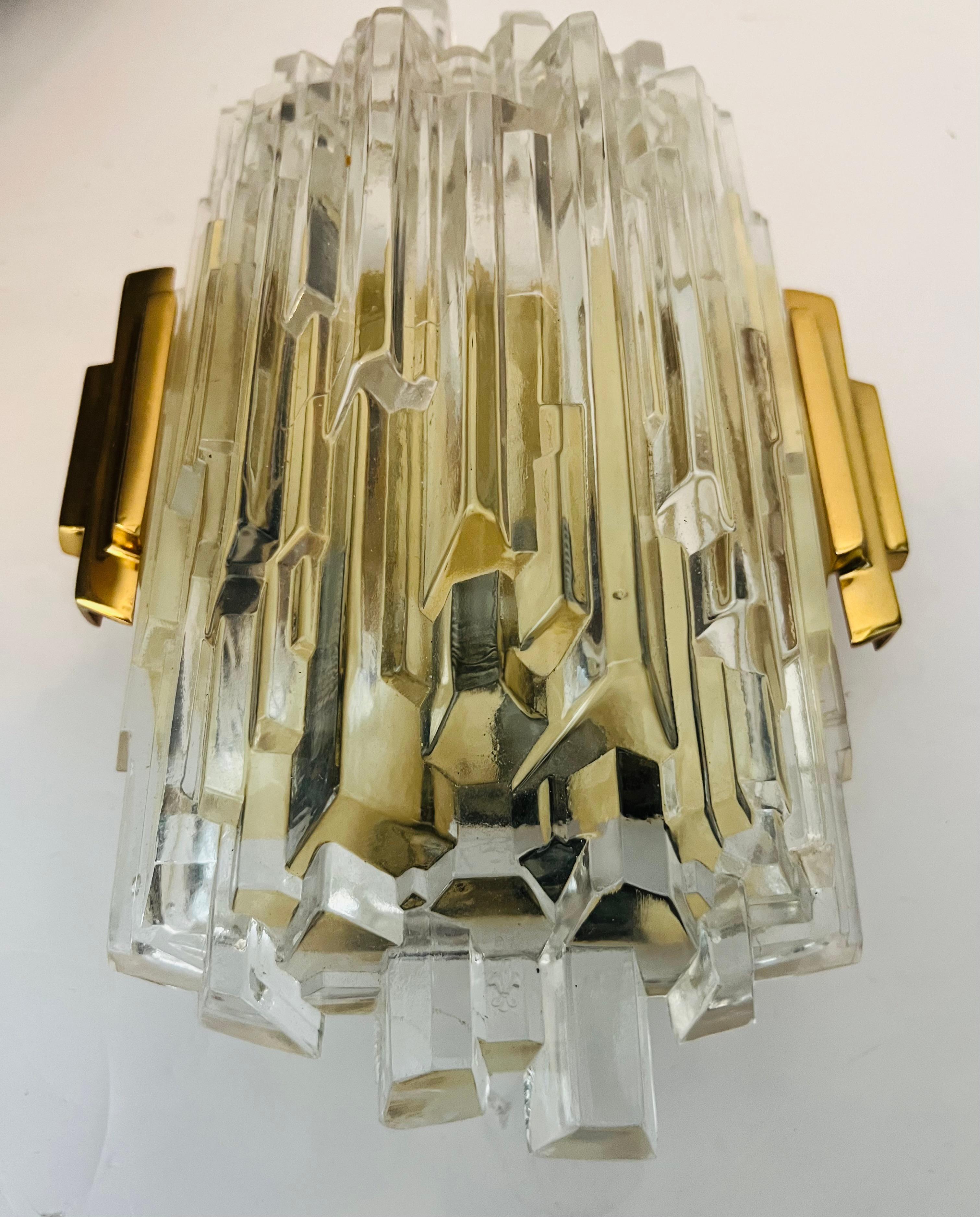 Pareja de apliques de cristal de hielo Hillebrand de los años 70 en venta 3
