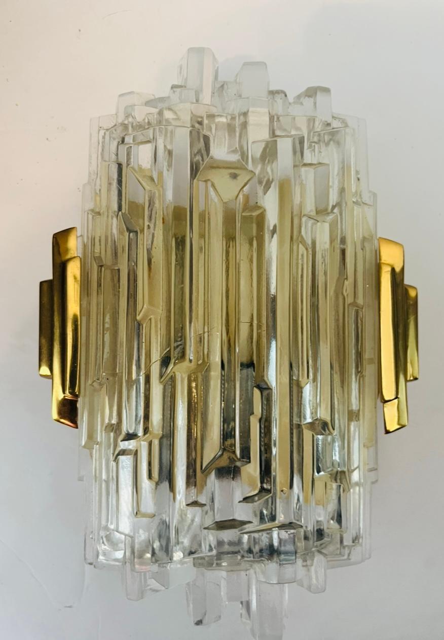 Pair of 1970s Hillebrand Ice Crystal Wall Lamps For Sale 3